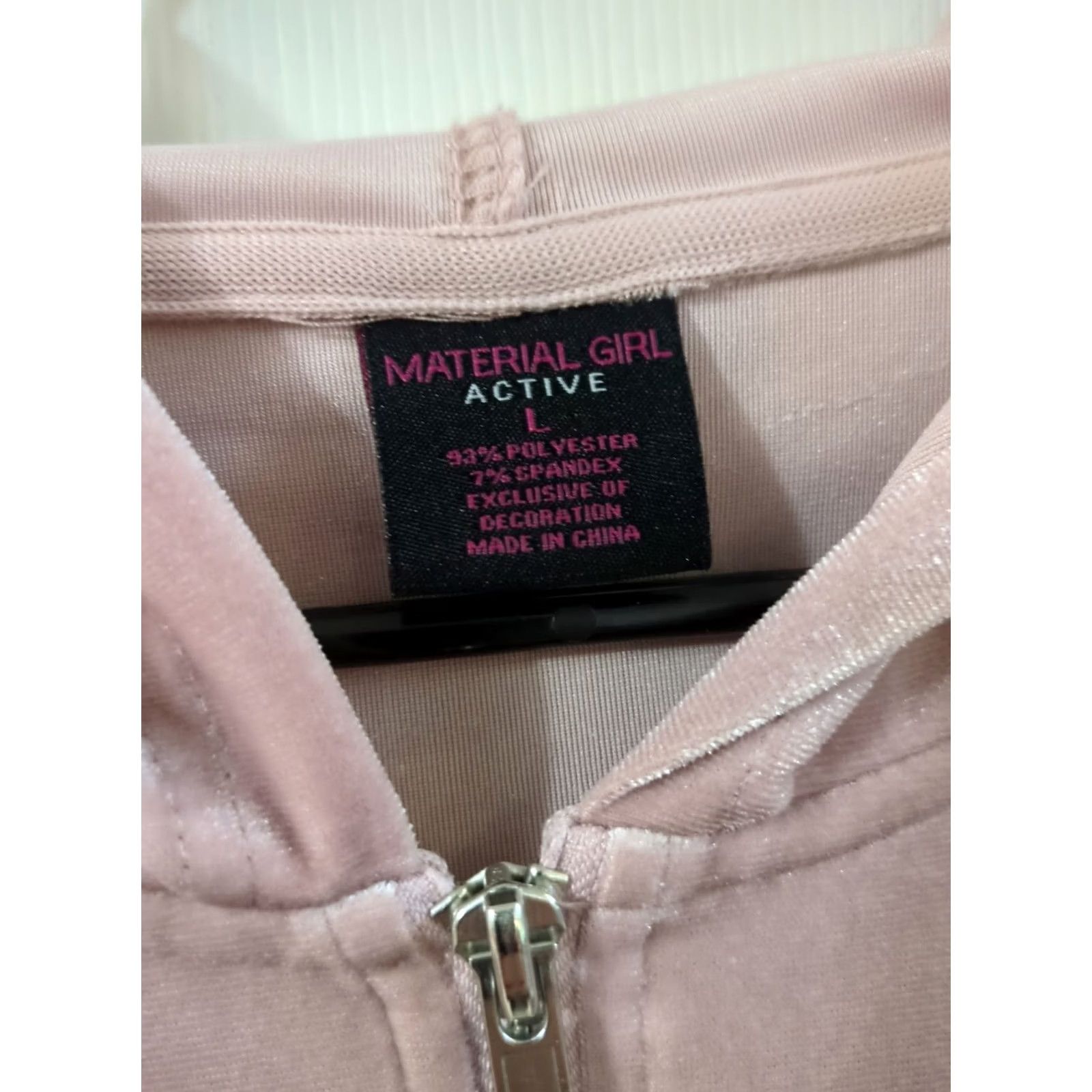 Velour Material Girl Hoodie Woman L Pink Velour Lace Up Sleeves Zip Jacket Size L Size L / US 10 / IT 46 - 2 Thumbnail