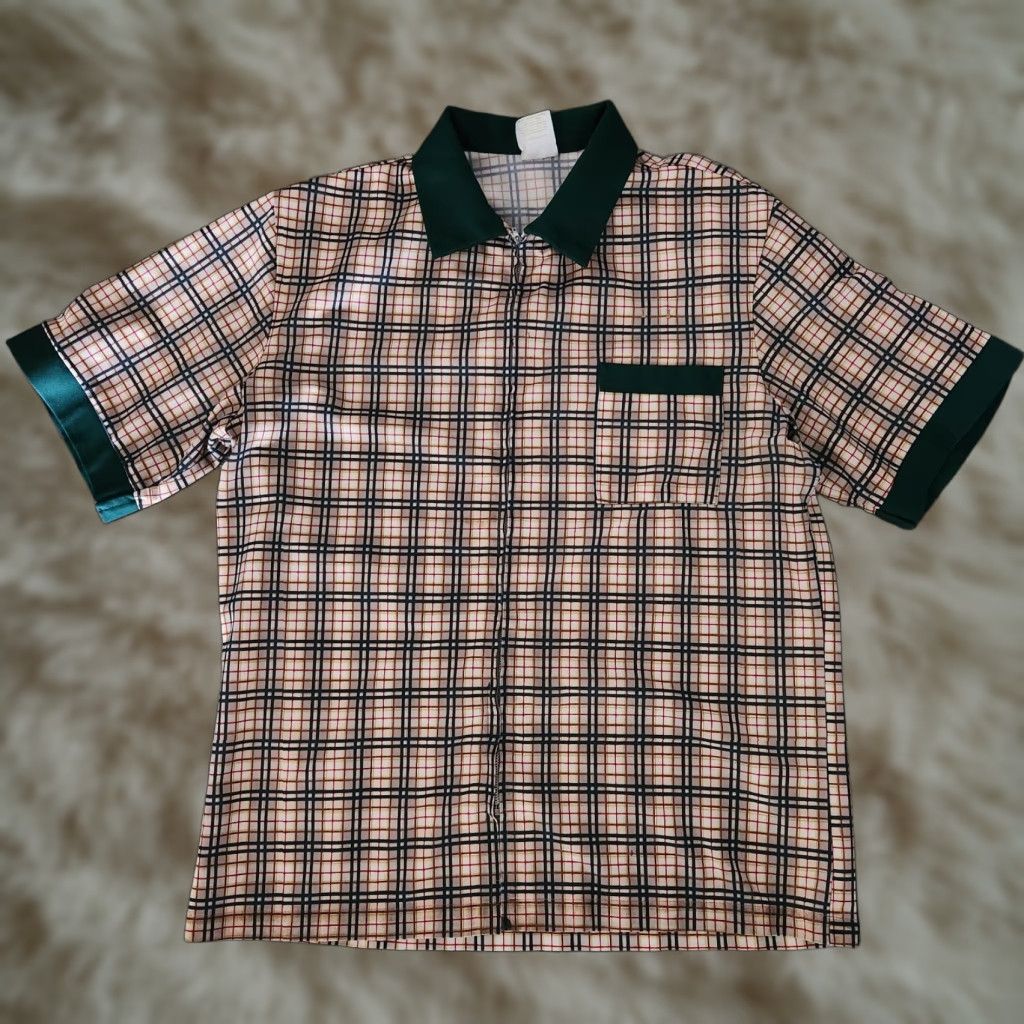 Vintage VINTAGE Barco Golf Polo Shirt Mens Large Full Zip Green Plaid USA MADE Mens Regular Short Sleeve Polo Retro 80s Fashion Size US L / EU 52-54 / 3 - 1 Thumbnail