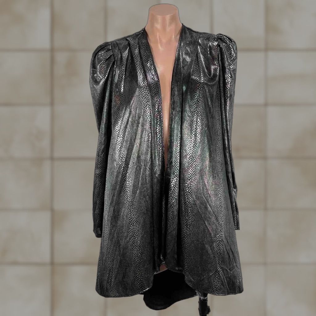 VINTAGE Gilberti Duster Women's 16 Silver Snakeskin Iridescent Retro Boho Lightweight Polyester Shimmer Metal 90s Mens Womens Girls