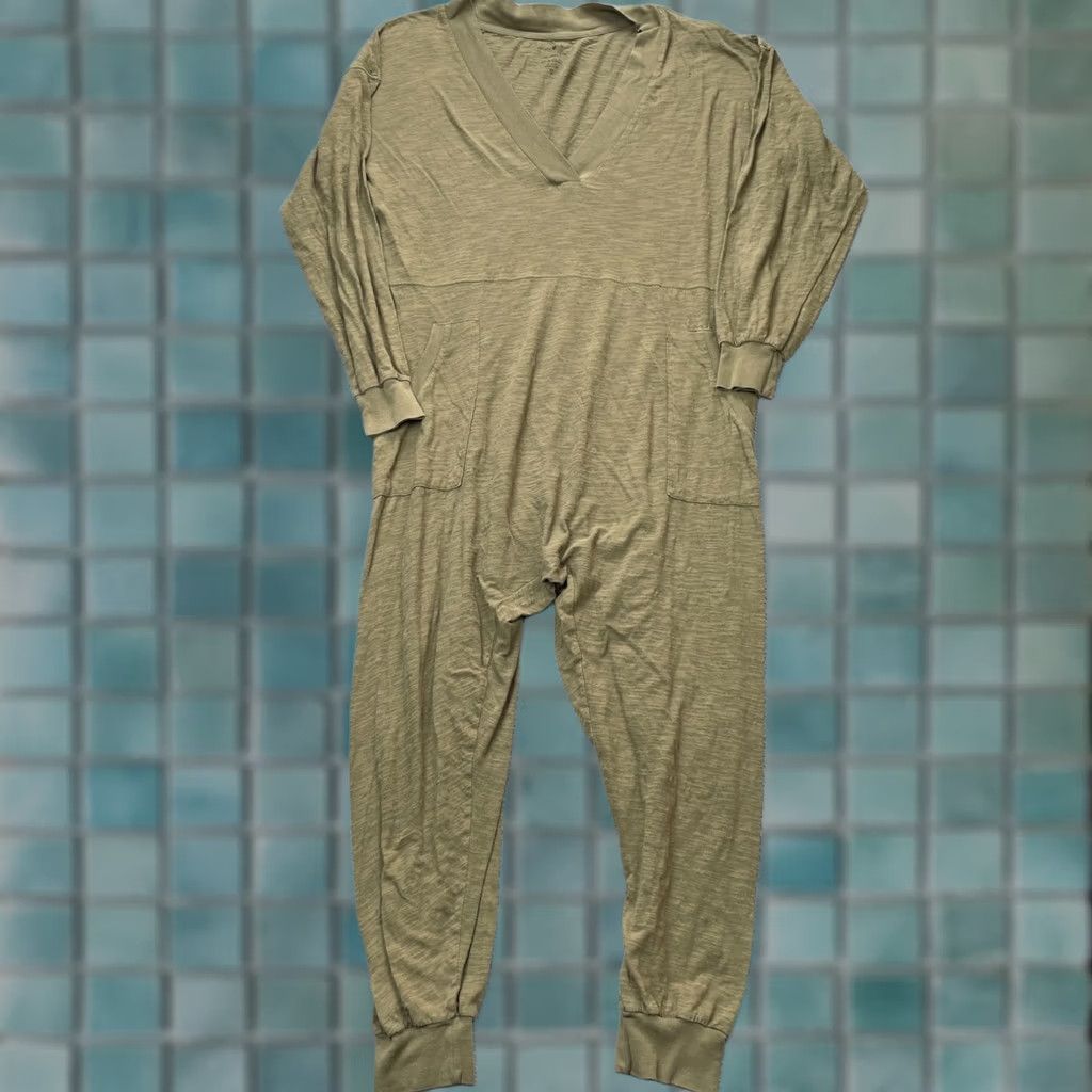 Vintage Natural Life Jumpsuit Womens Small Green Heather Cotton Oversized V Neck Casual One-Piece Size 28" / US 6 / IT 42 - 1 Thumbnail