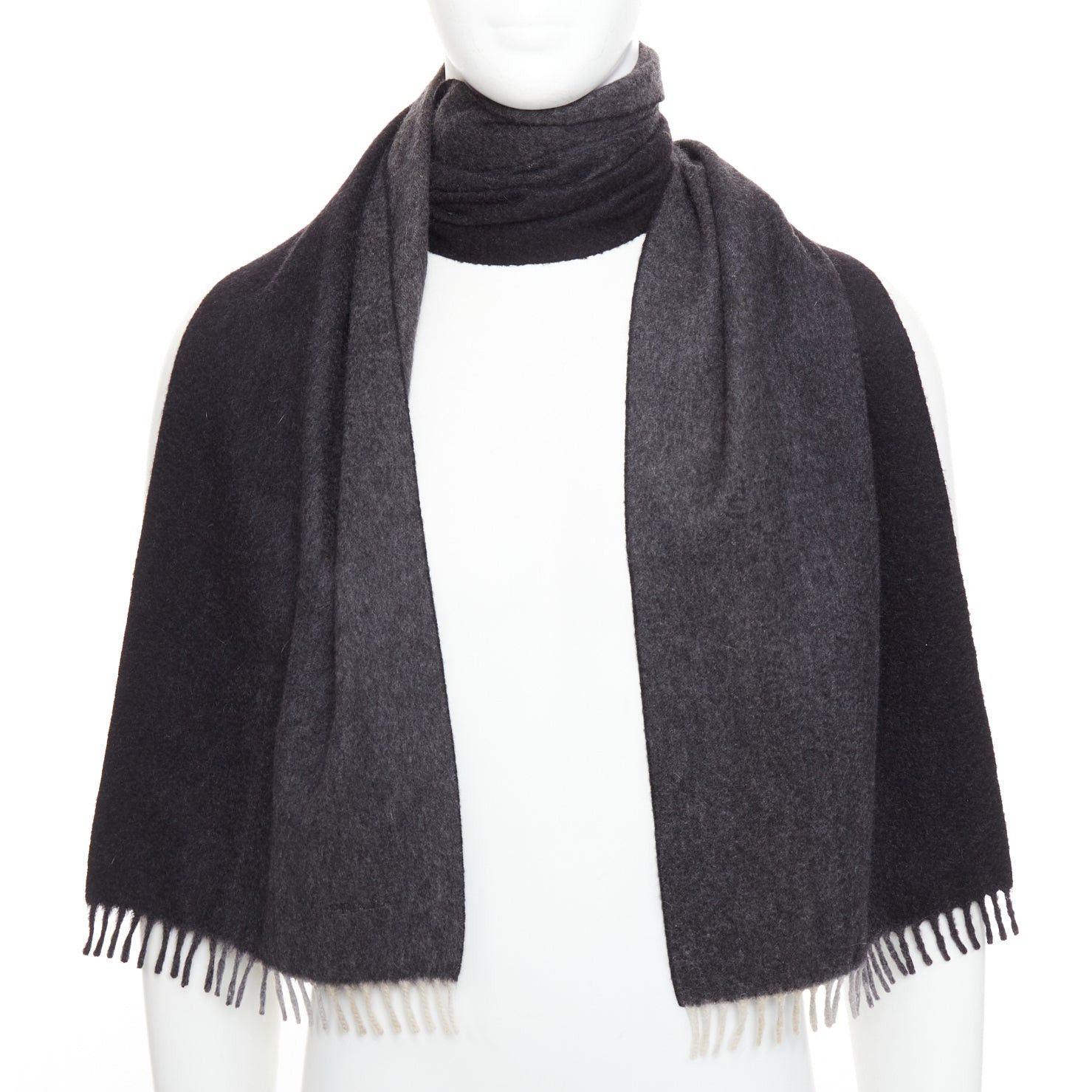 Prada PRADA 2011 grey black 100% cashmere ombre fringe long scarf Size ONE SIZE - 1 Thumbnail