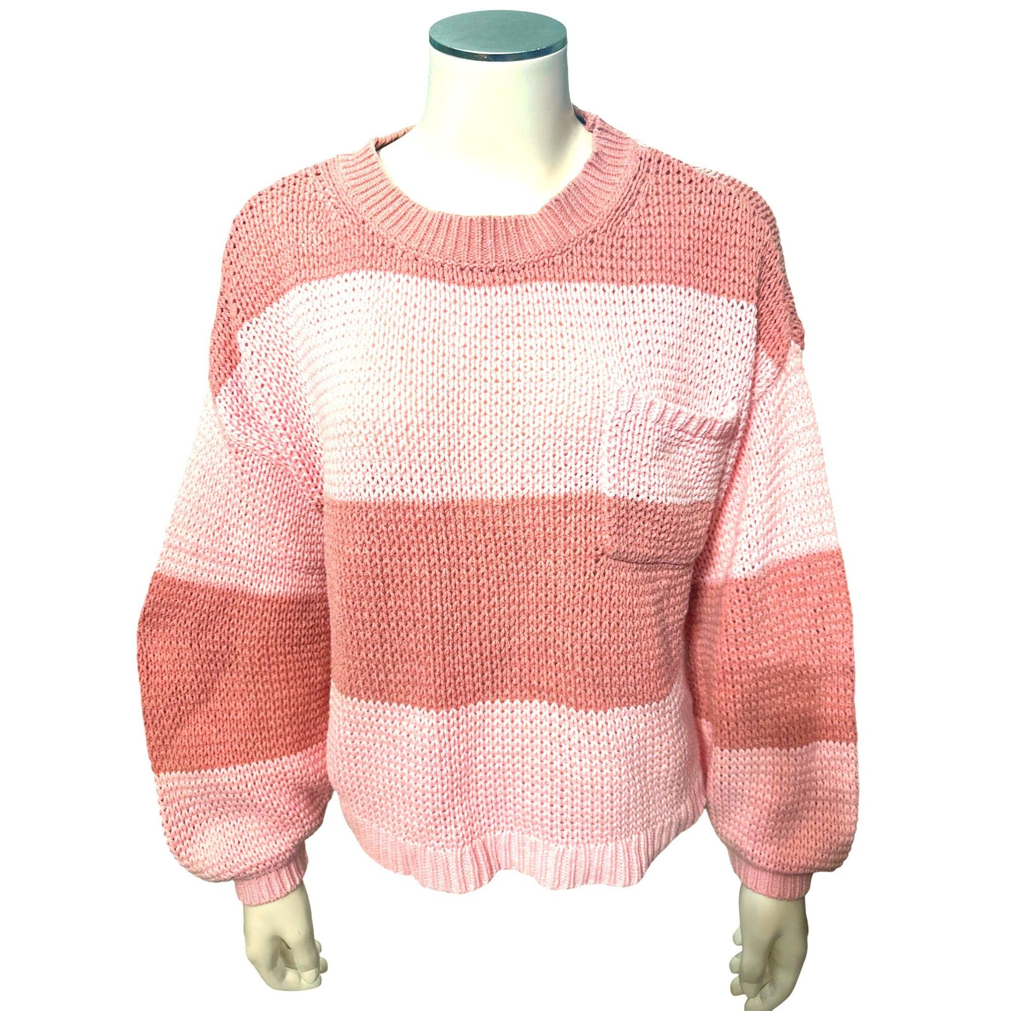American Eagle Outfitters American Eagle Striped Knit Long Sleeve Sweater Pink Brown C Size S / US 4 / IT 40 - 1 Thumbnail