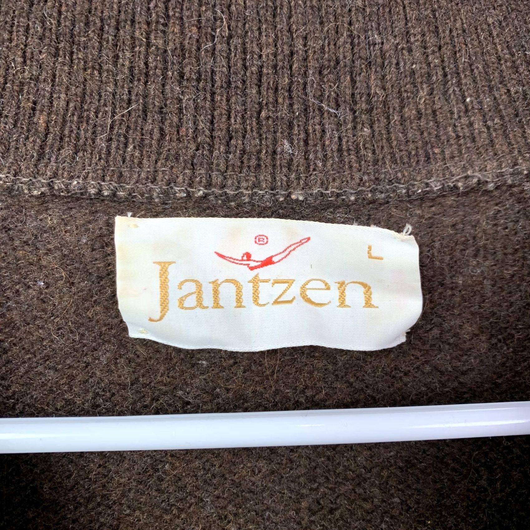 Jantzen VINTAGE Jantzen Polo Sweater Striped Knit Collared Mens L Brown Tan Pullover Rib-Knit Modern Classic Retro 90s Size US L / EU 52-54 / 3 - 5 Thumbnail