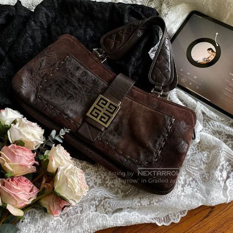 Givenchy Vintage Crocodile Embossed Suede Bag.