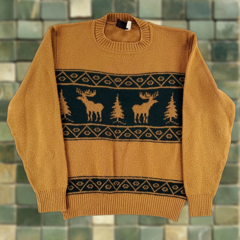 Vintage VINTAGE Dayton's For Men Sweater L Mens Orlon Acrylic Moose Brown Green Pullover 70s Size US L / EU 52-54 / 3 - 1 Thumbnail