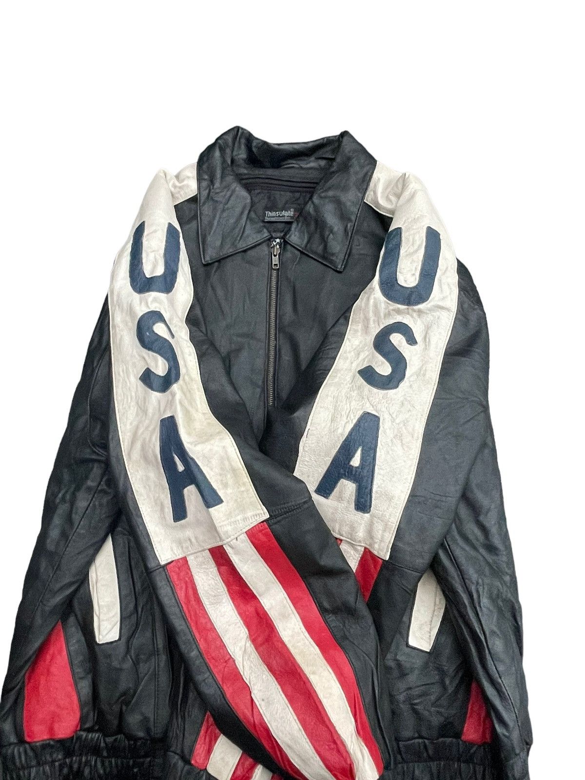 Vintage Usa Flag Leather Jacket Size US XL / EU 56 / 4 - 6 Thumbnail