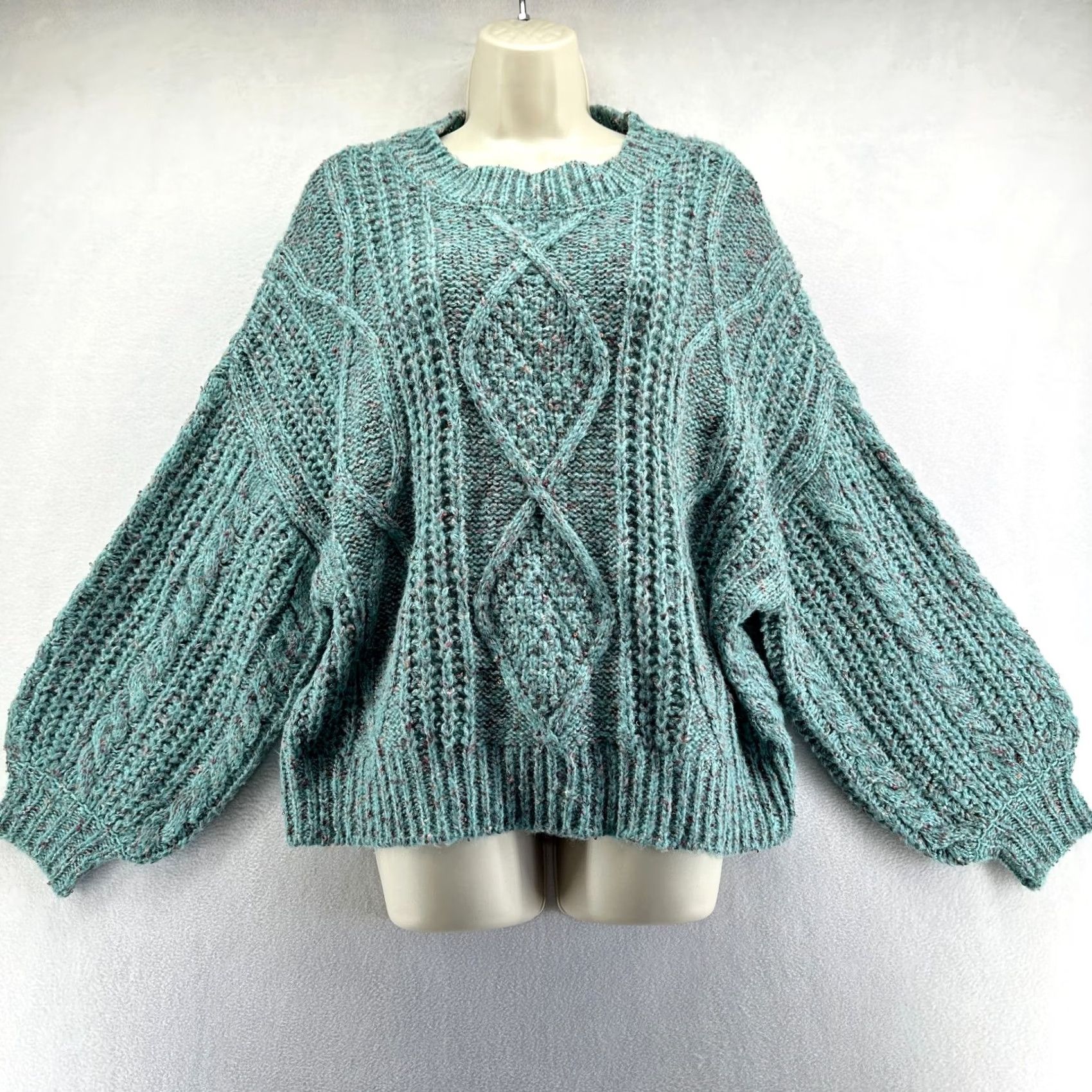 Vintage Gianni Bini Pullover Sweater Green Womens S Knit Crew Neck Long Sleeve Balloon Sleeve Casual Winter Size S / US 4 / IT 40 - 3 Thumbnail