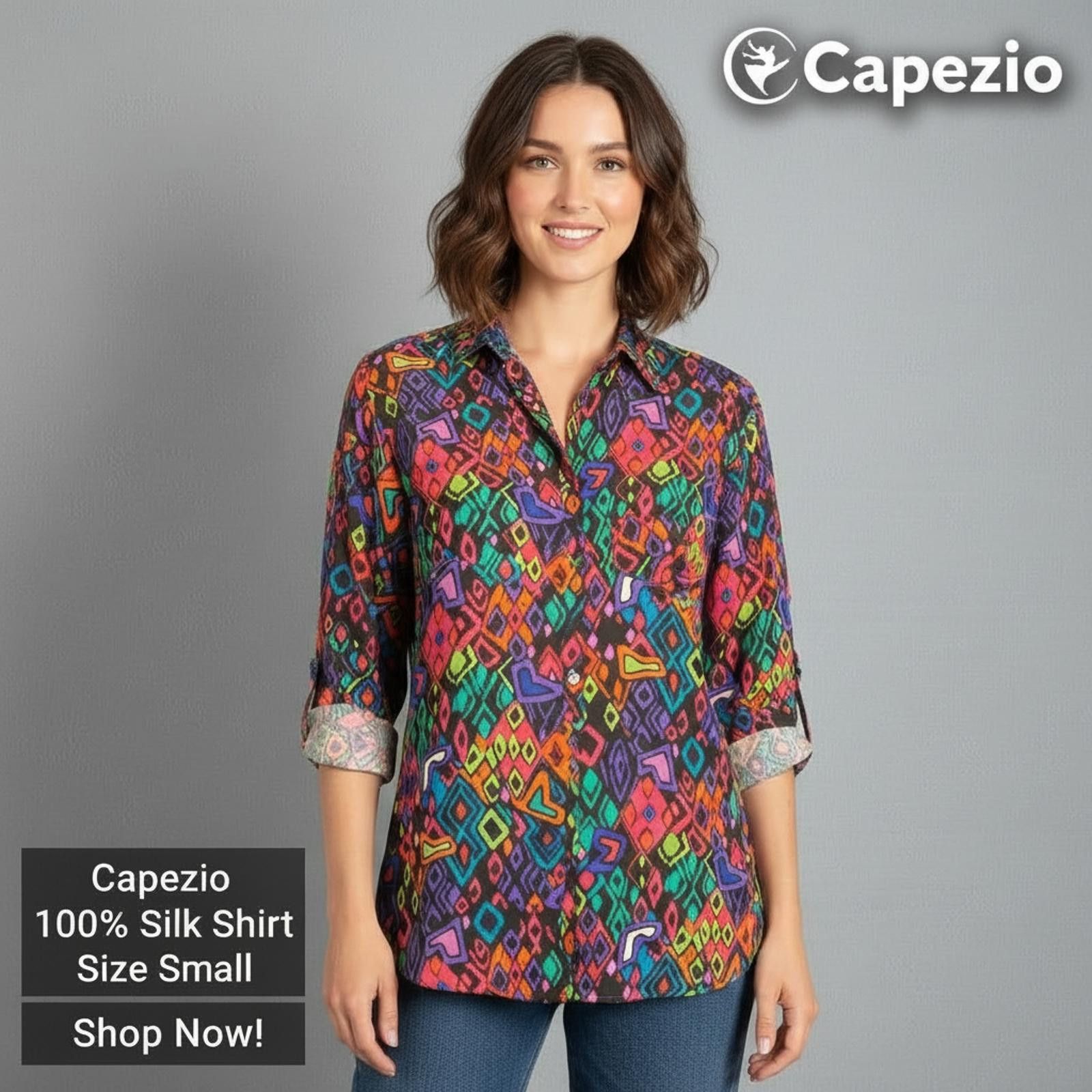 Other Capezio 100% Silk Multicolor Geometric Print Shirt Size S Size S / US 4 / IT 40 - 1 Thumbnail