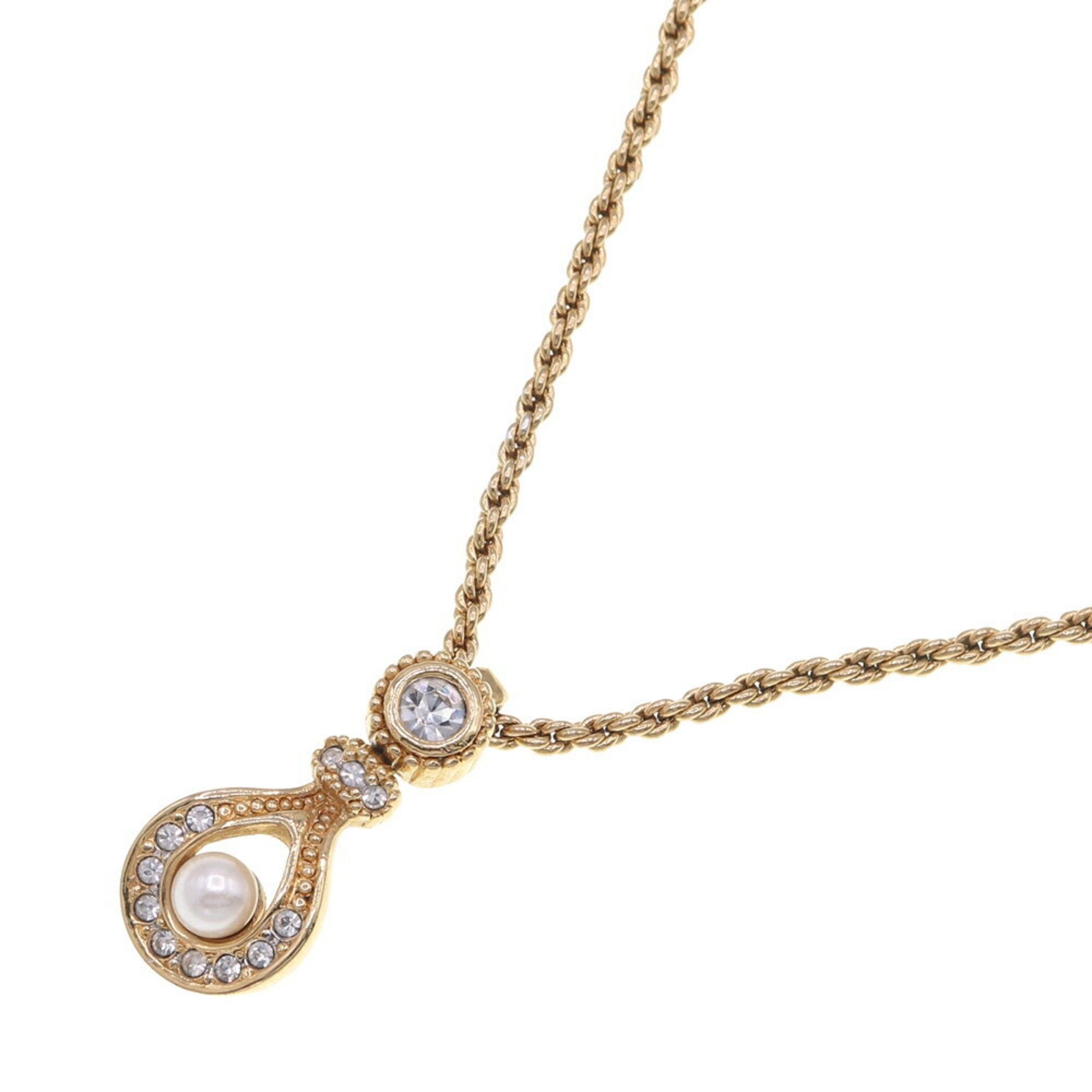 image of Christian Dior Dior Necklace Gold Metal Fake Pearl Rhinestone Women's Christian