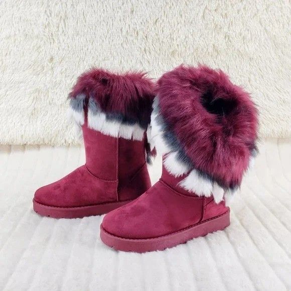Other Chi Chi Burgundy Wine Faux Fur Thick Lined Winter Boots (US Size US 9 / IT 39 - 5 Thumbnail