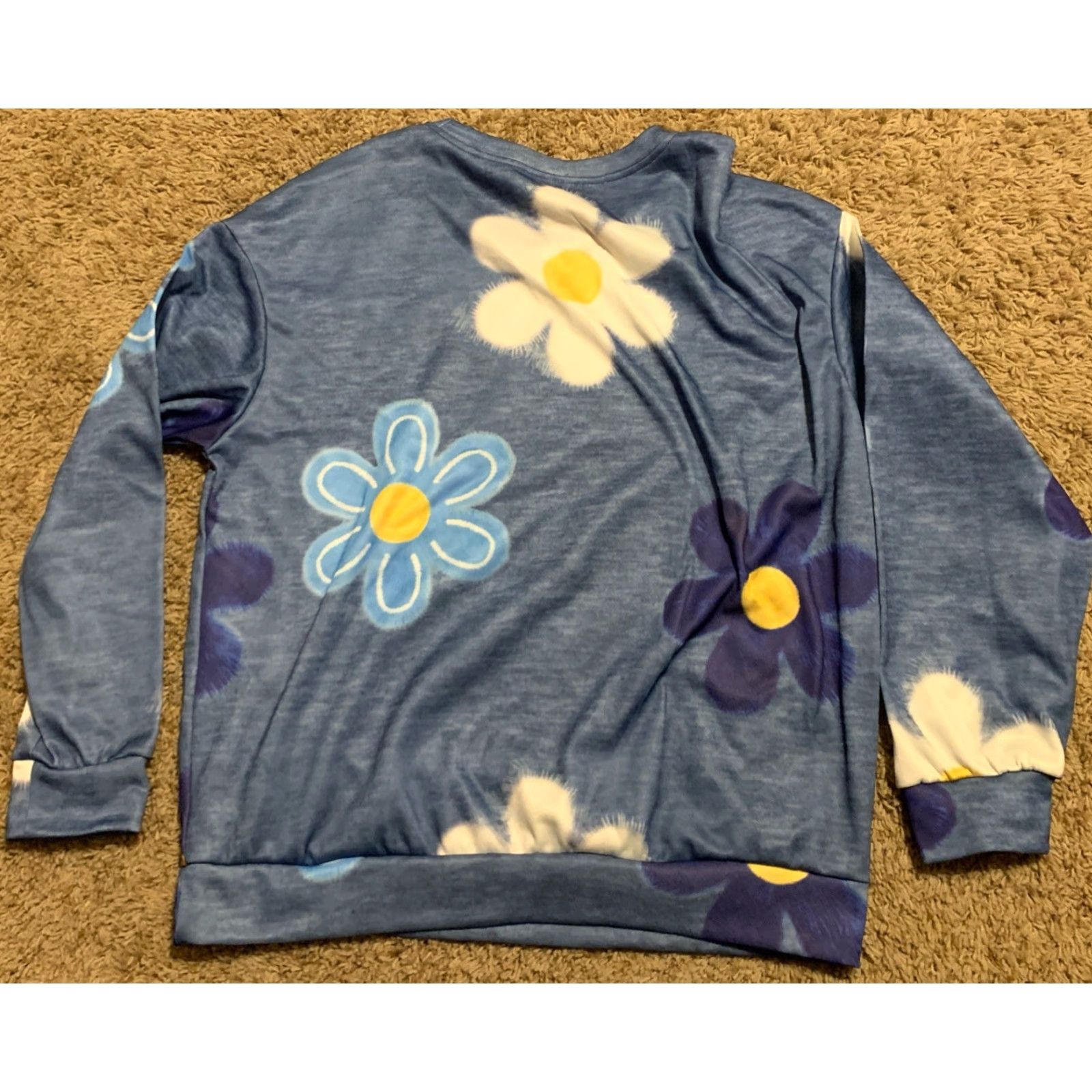 Vintage Daisy blue floral Pullover Sweatshirt - Mug Daisy Regular Length Long Sleeve Crew Neck Lightweight 100% Polyester Women M blue Size M / US 6-8 / IT 42-44 - 7 Thumbnail