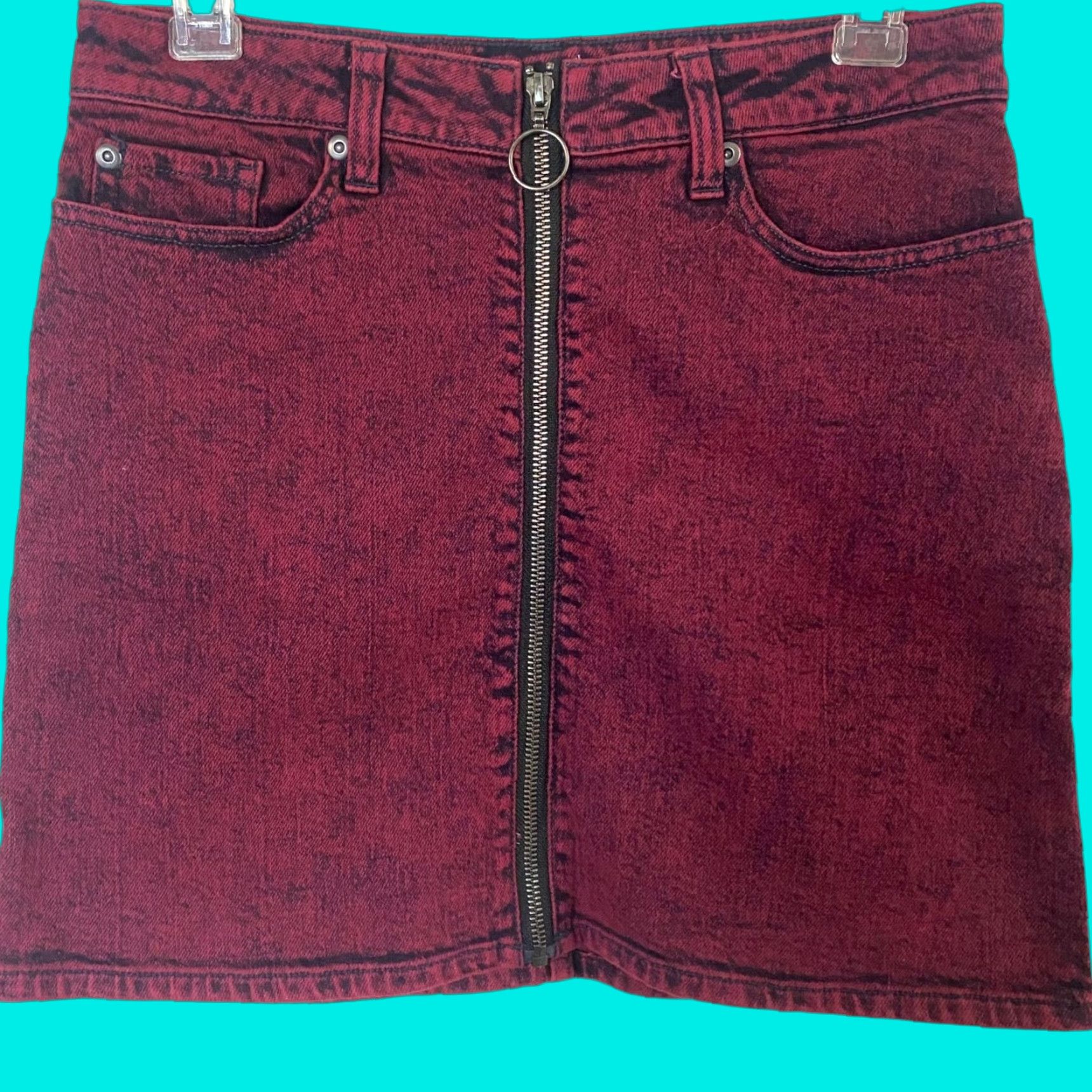 Hot Topic Hot Topic Red Acid Wash Denim Skirt Women’s Small Front-Full-Zip Goth Punk Mini Short With Pockets Rocks New Size 28" / US 6 / IT 42 - 1 Thumbnail