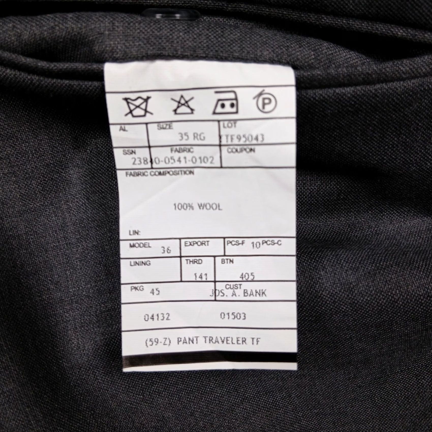 Jos. A. Bank Jos. A. Bank Traveler's Collection Wool Dress Pants Gray Men's 35R Tailored Fit Size US 35 - 4 Thumbnail