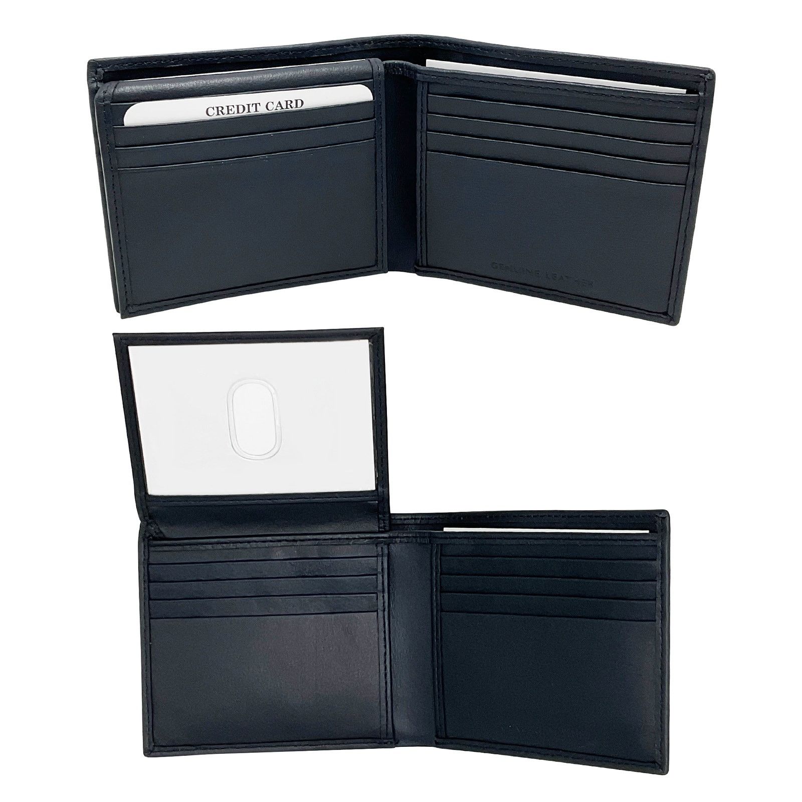 Handmade Men's minimalist dark navy leather wallet with ID window Size ONE SIZE - 2 Thumbnail