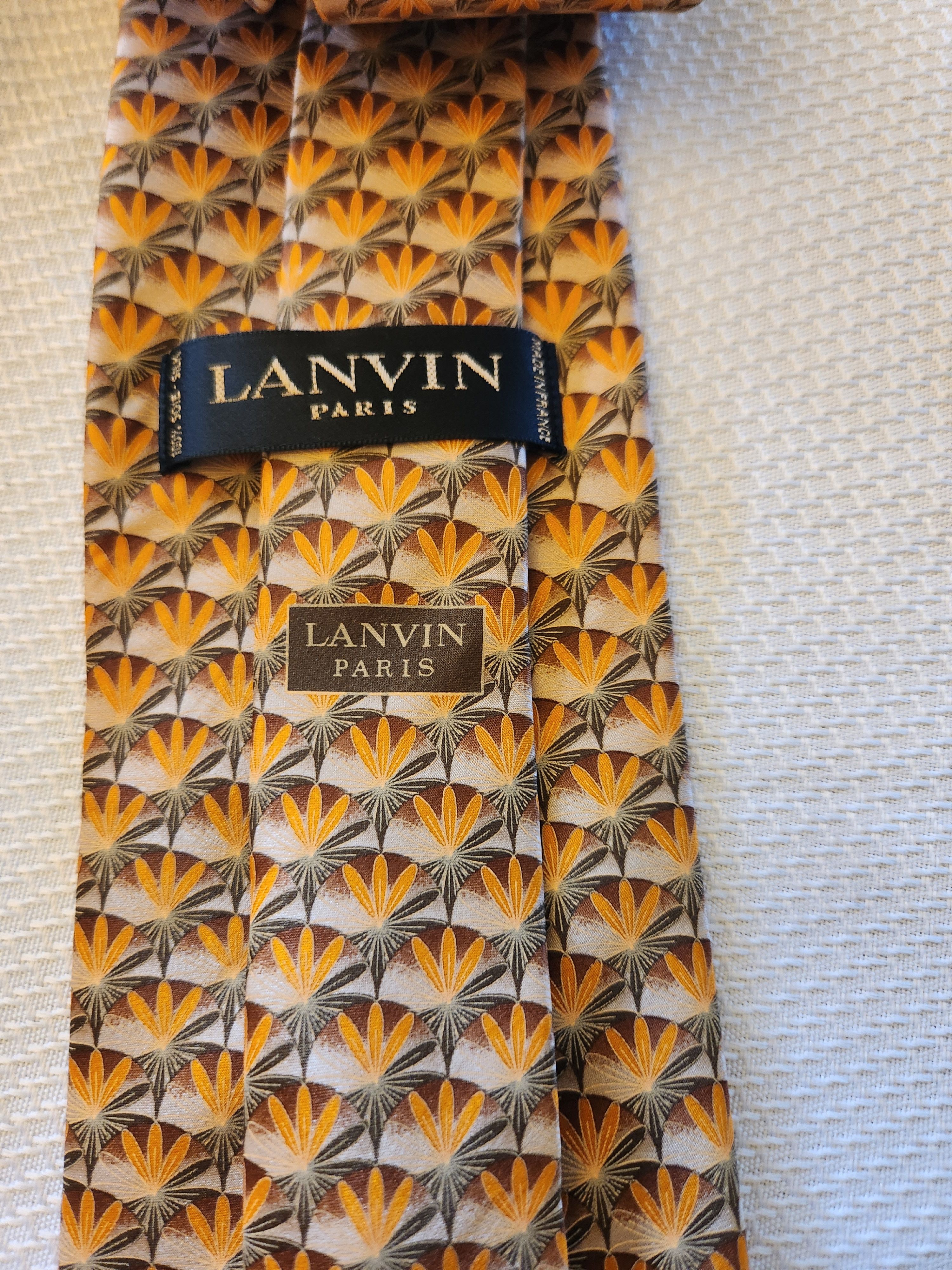 Lanvin Made in France Floral Pattern 100% Silk Necktie. Size ONE SIZE - 2 Thumbnail