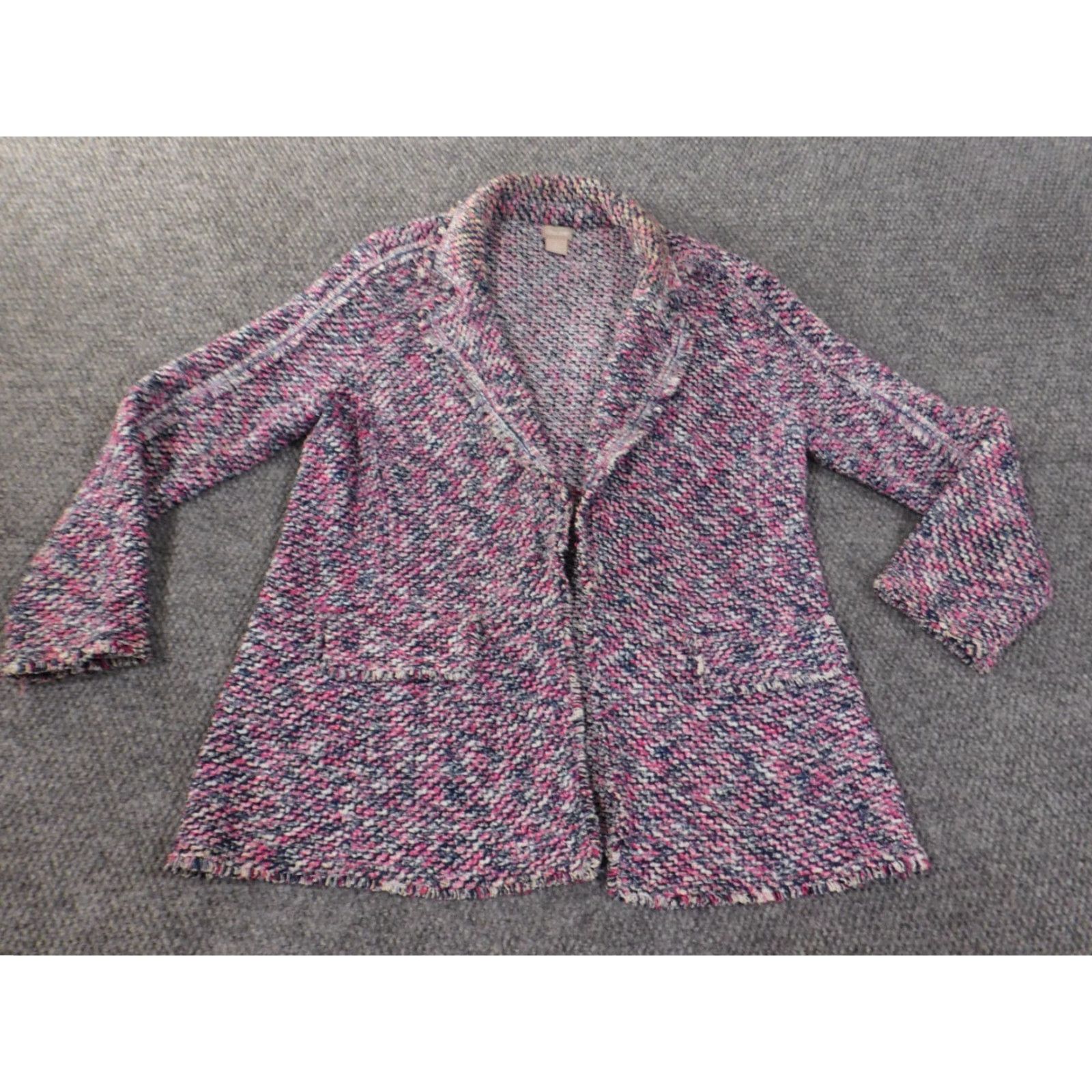 Vintage Chico's Purple Open Knit Blazer Jacket Women Regular Size 2 Geometric Pattern Long Sleeve Cotton Casual Size XS / US 0-2 / IT 36-38 - 2 Thumbnail