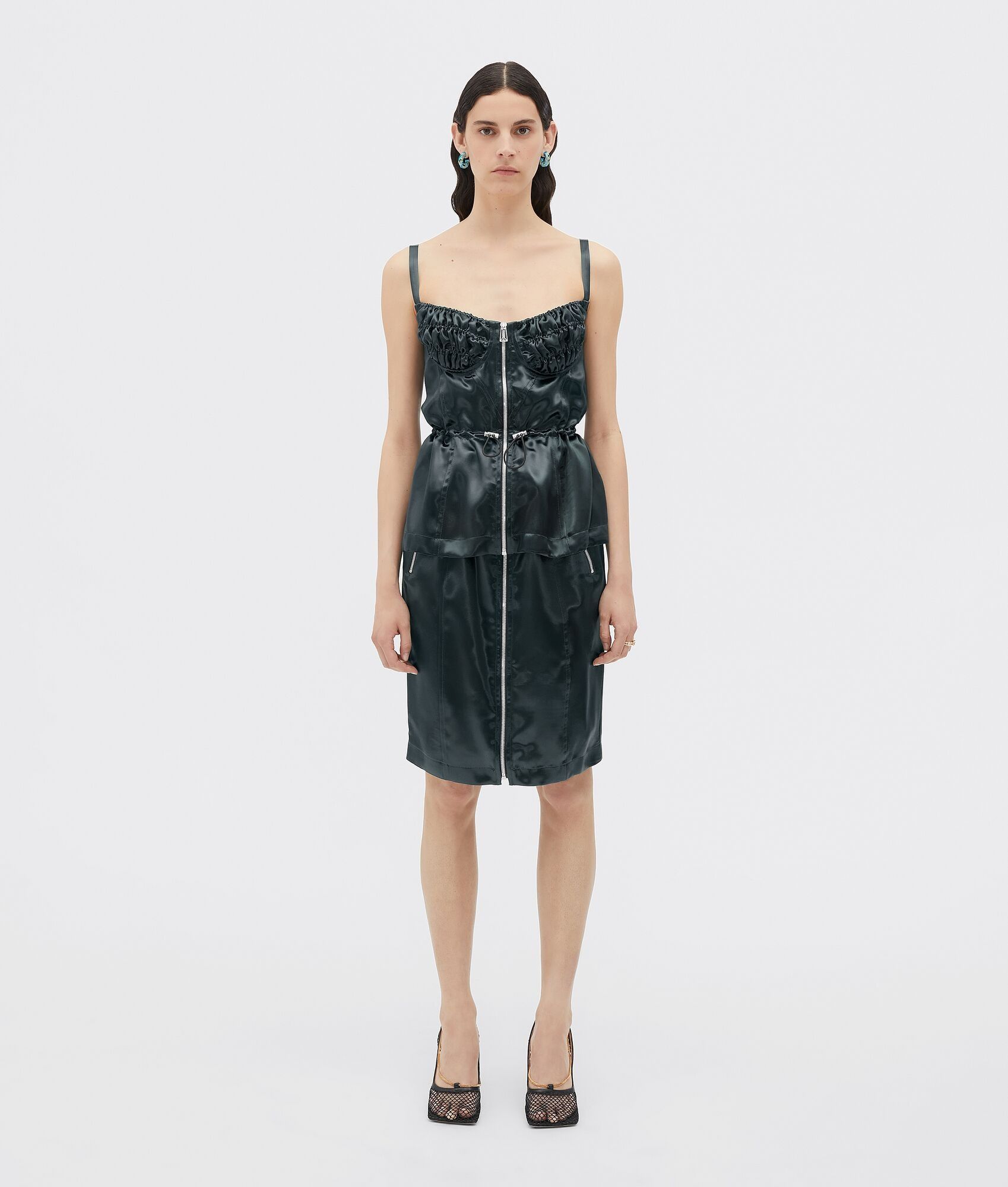 Bottega Veneta o1n1vont0225 Mini Dress in Dark Green Size M / US 6-8 / IT 42-44 - 1 Thumbnail