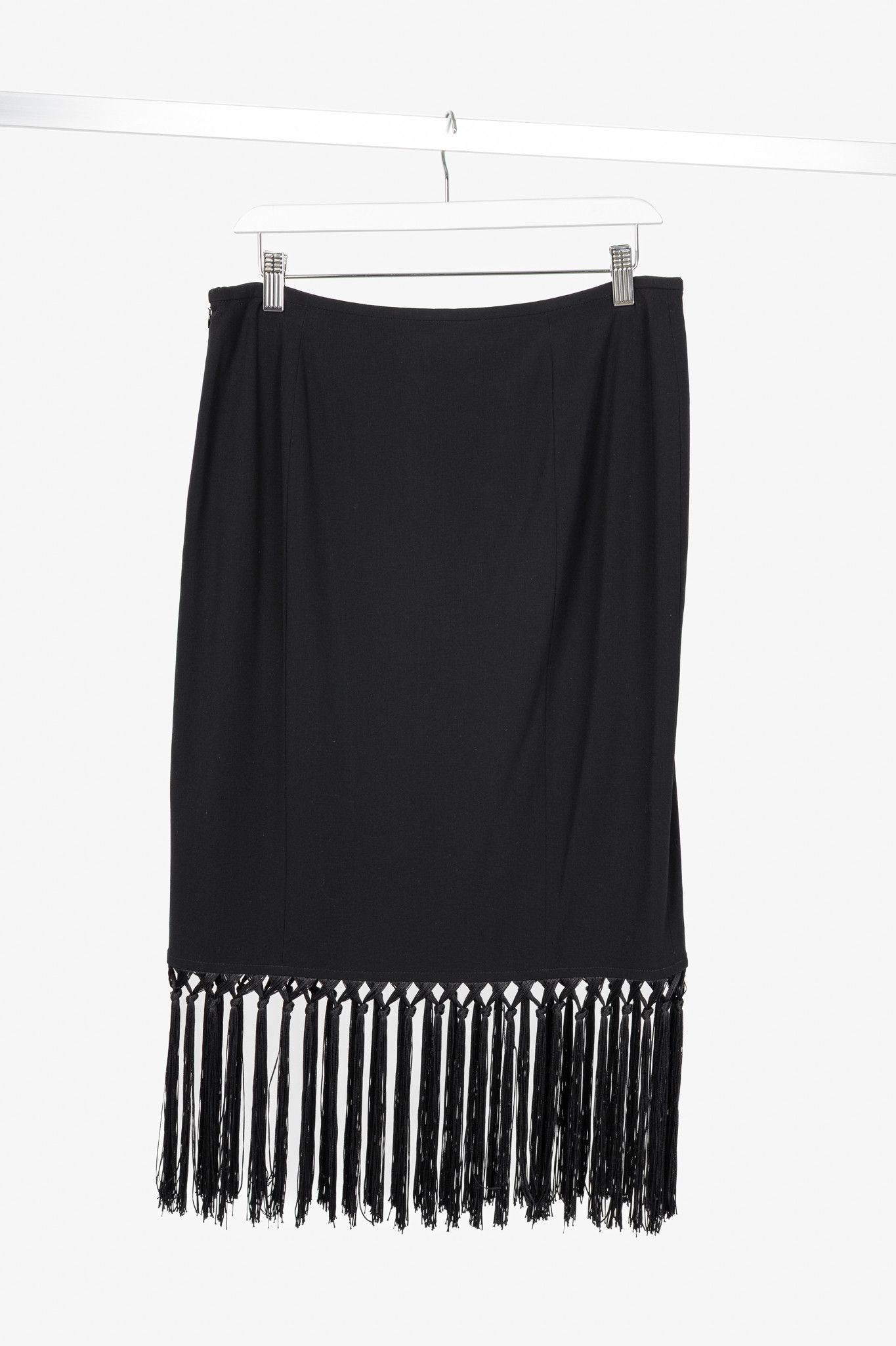 Escada Escada Black Wool-Crepe Fringe-Hem Pencil Skirt Size 32" / US 10 / IT 46 - 2 Thumbnail