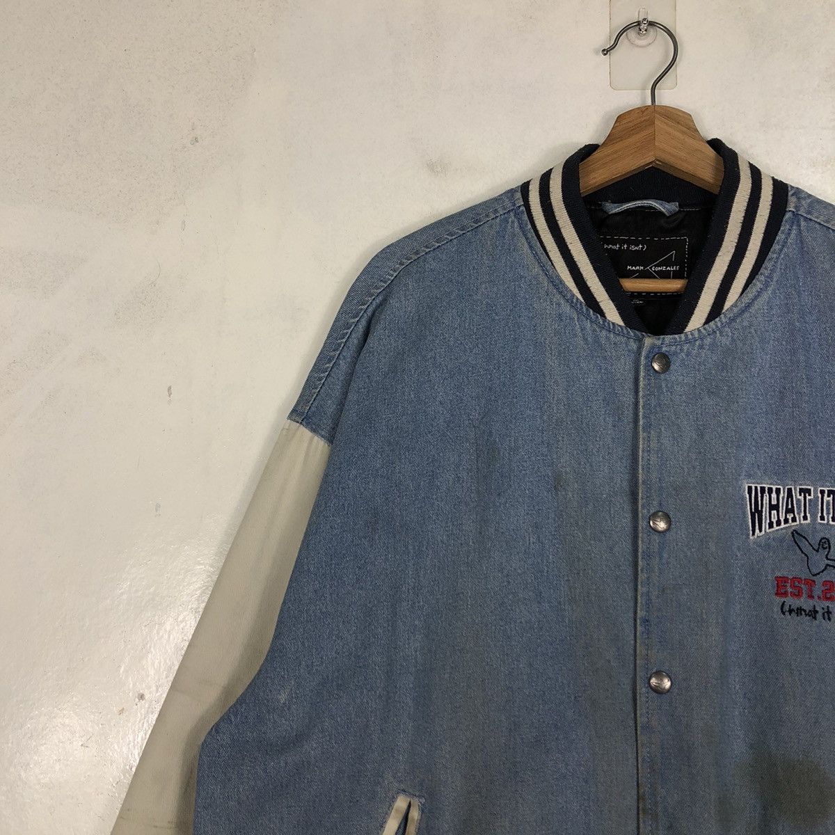 Japanese Brand 🔥Vtg Denim Bomber Jacket Mark Gonzales Big Logo Spell Out Size US M / EU 48-50 / 2 - 11 Thumbnail