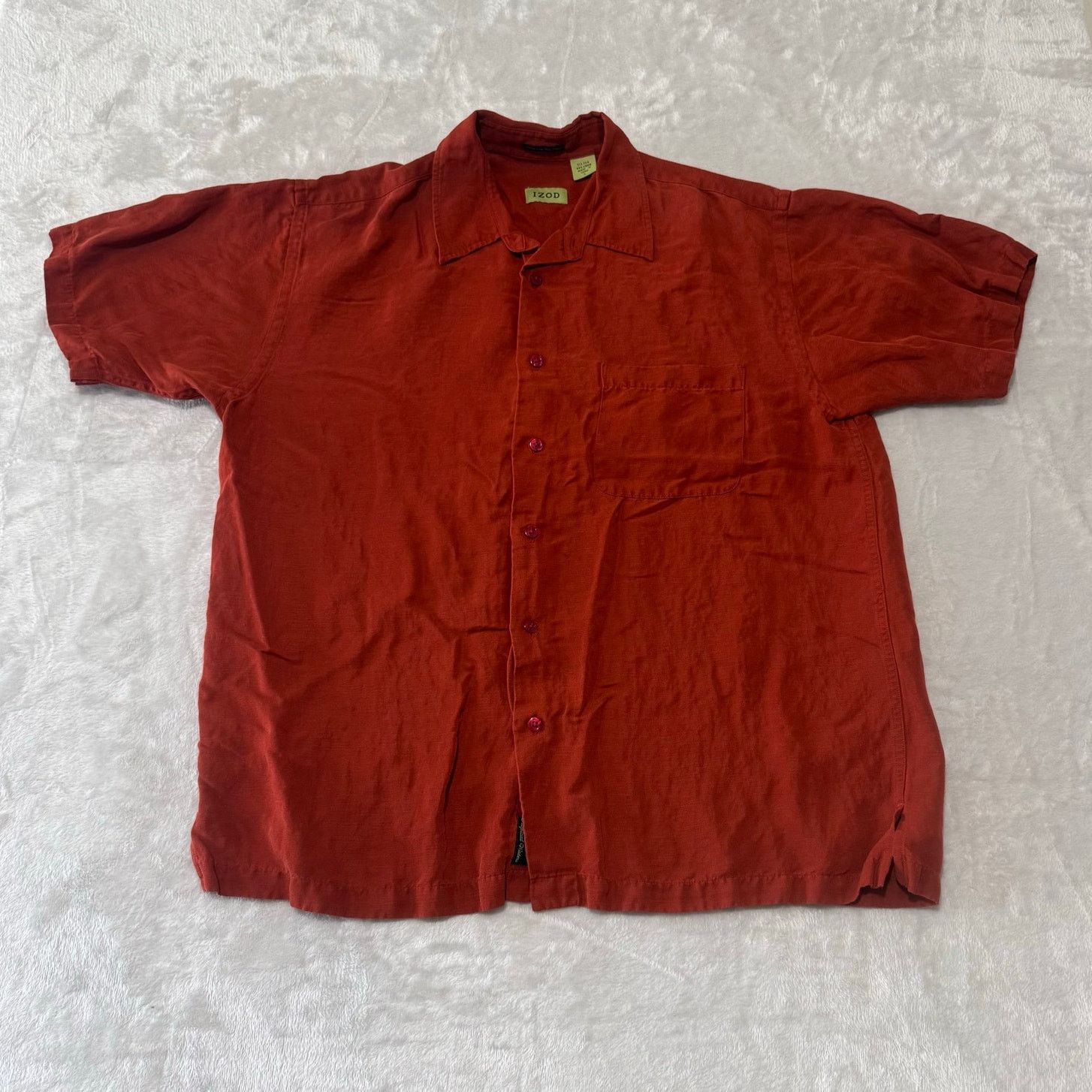 Izod Izod Men's Silk Linen Short Sleeve Button Up Shirt L Orange Size US L / EU 52-54 / 3 - 1 Thumbnail