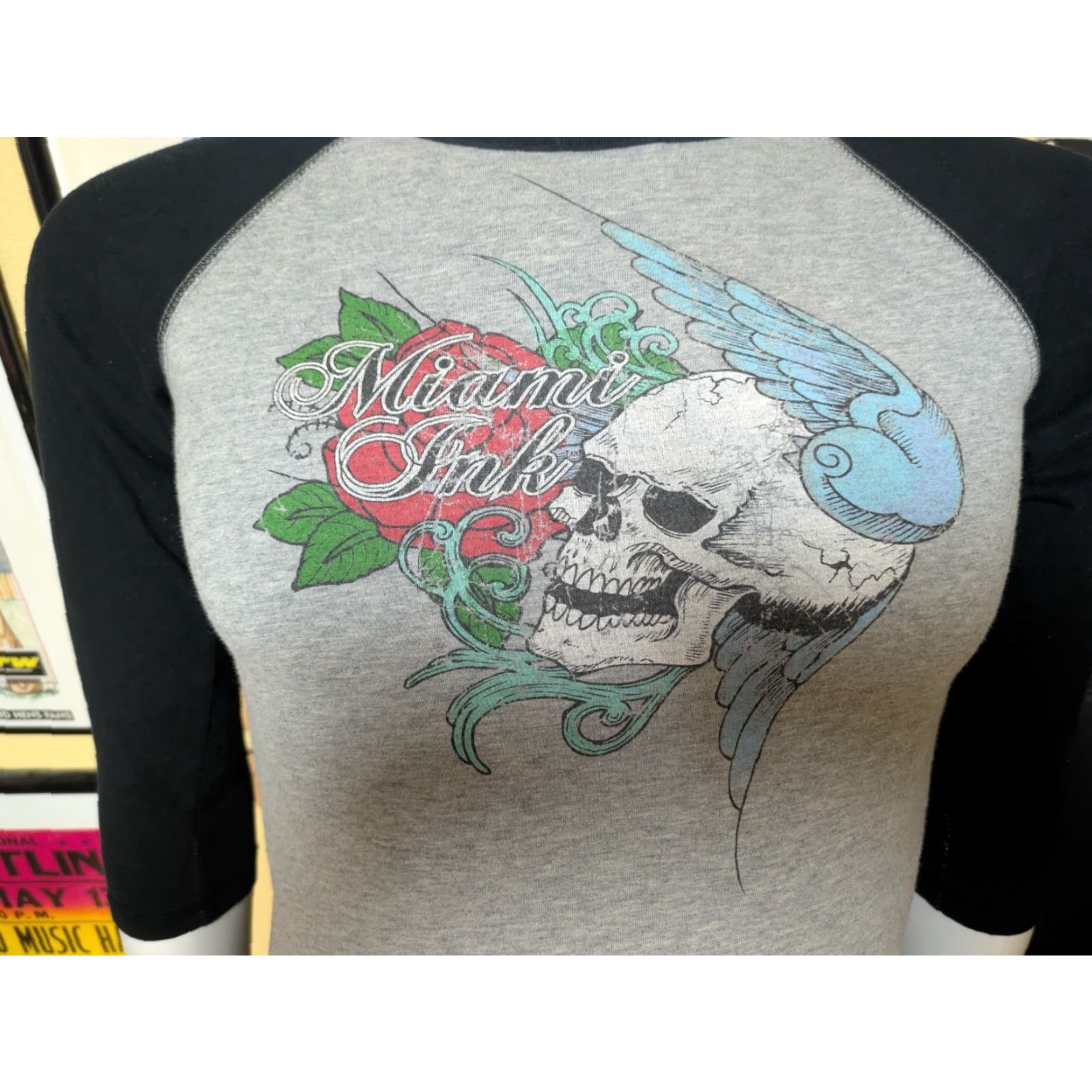 Vintage Miami Ink Raglan Jersey Shirt Large Womens Jrs Girls Show Kat Von D Tattoo Shop Size L / US 10 / IT 46 - 2 Thumbnail