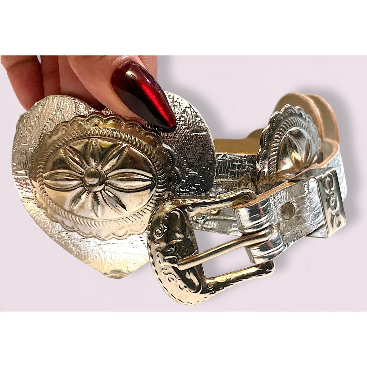 Leather × Vintage Vintage Silver Leather Belt Size ONE SIZE - 2 Thumbnail