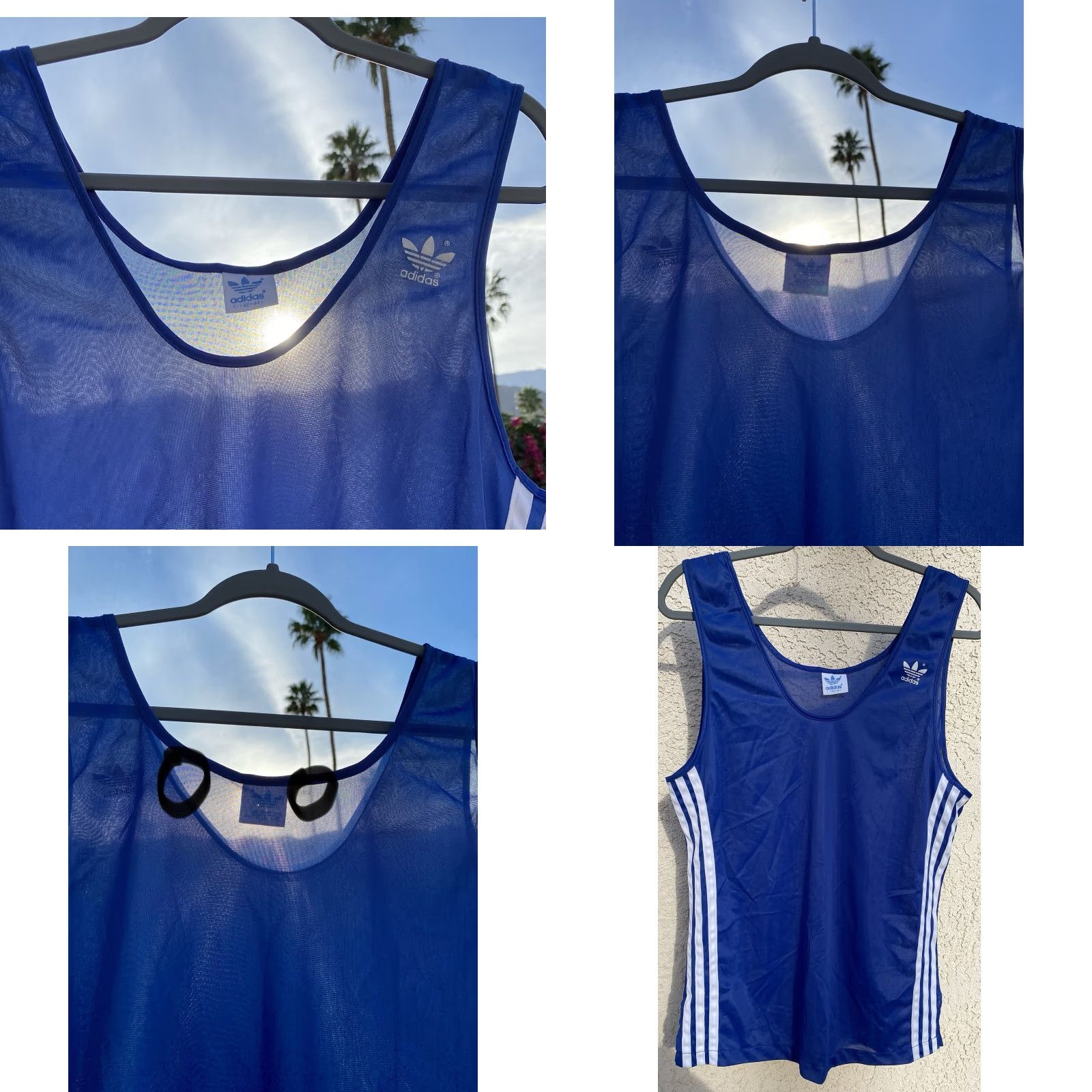 Adidas VINTAGE Adidas Tank Top Polyester Thin Sheer Trefoil Logo Blue White Stripes L Size US L / EU 52-54 / 3 - 9 Thumbnail