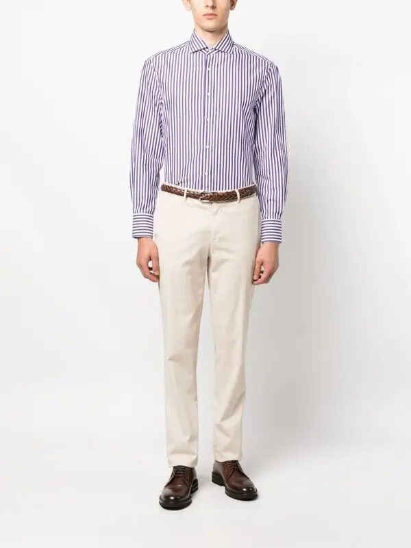 Brunello Cucinelli o1y0526 Striped Shirt in Purple/White Size US S / EU 44-46 / 1 - 5 Thumbnail