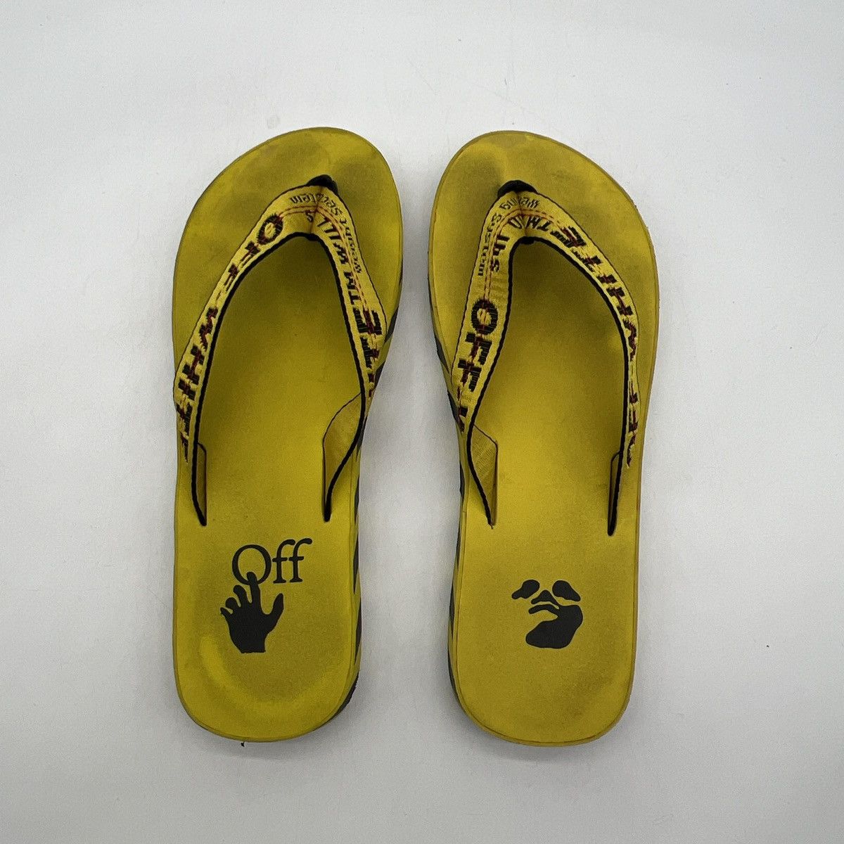 Off-White Off white industrial flip flops logo tape yellow Size US 12 / EU 45 - 6 Thumbnail