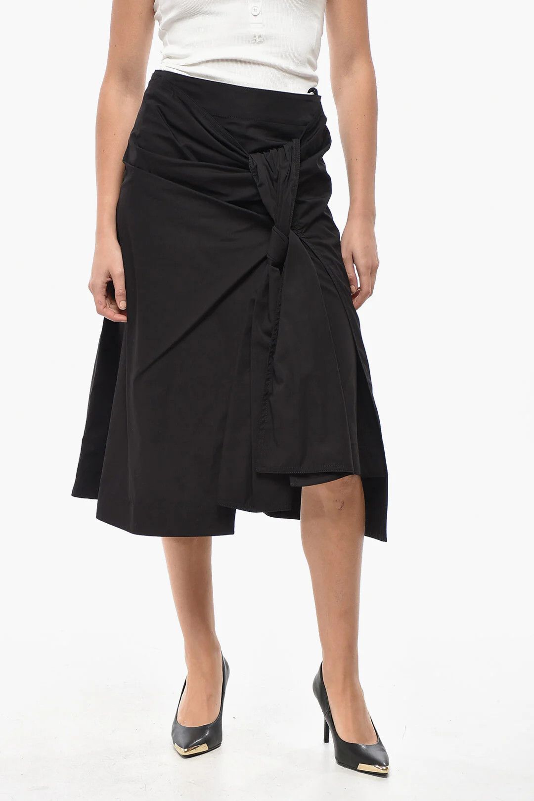 Bottega Veneta og1mm0426 Poplin Midi Skirt in Black Size 28" / US 6 / IT 42 - 1 Thumbnail