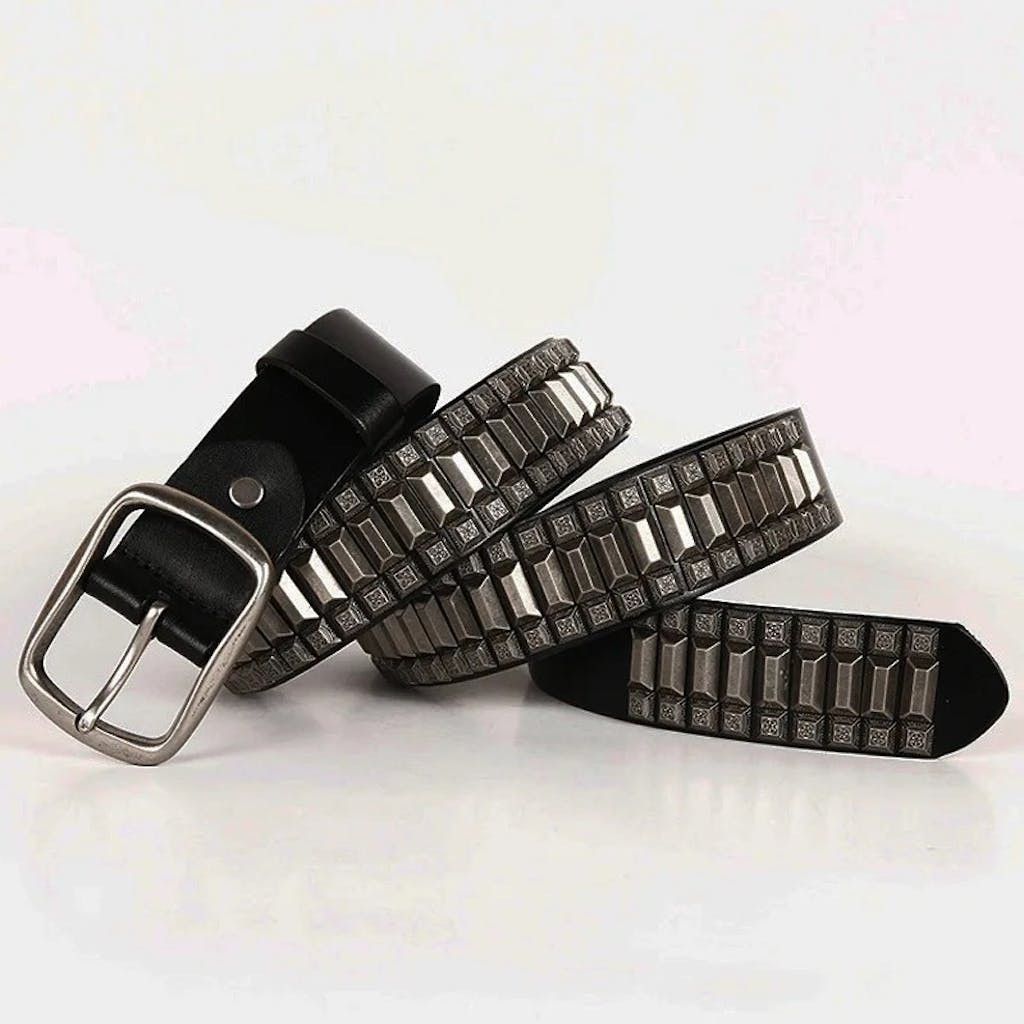 image of Leather 115Cm Rugged Motorcycle Belt in Black, Men's