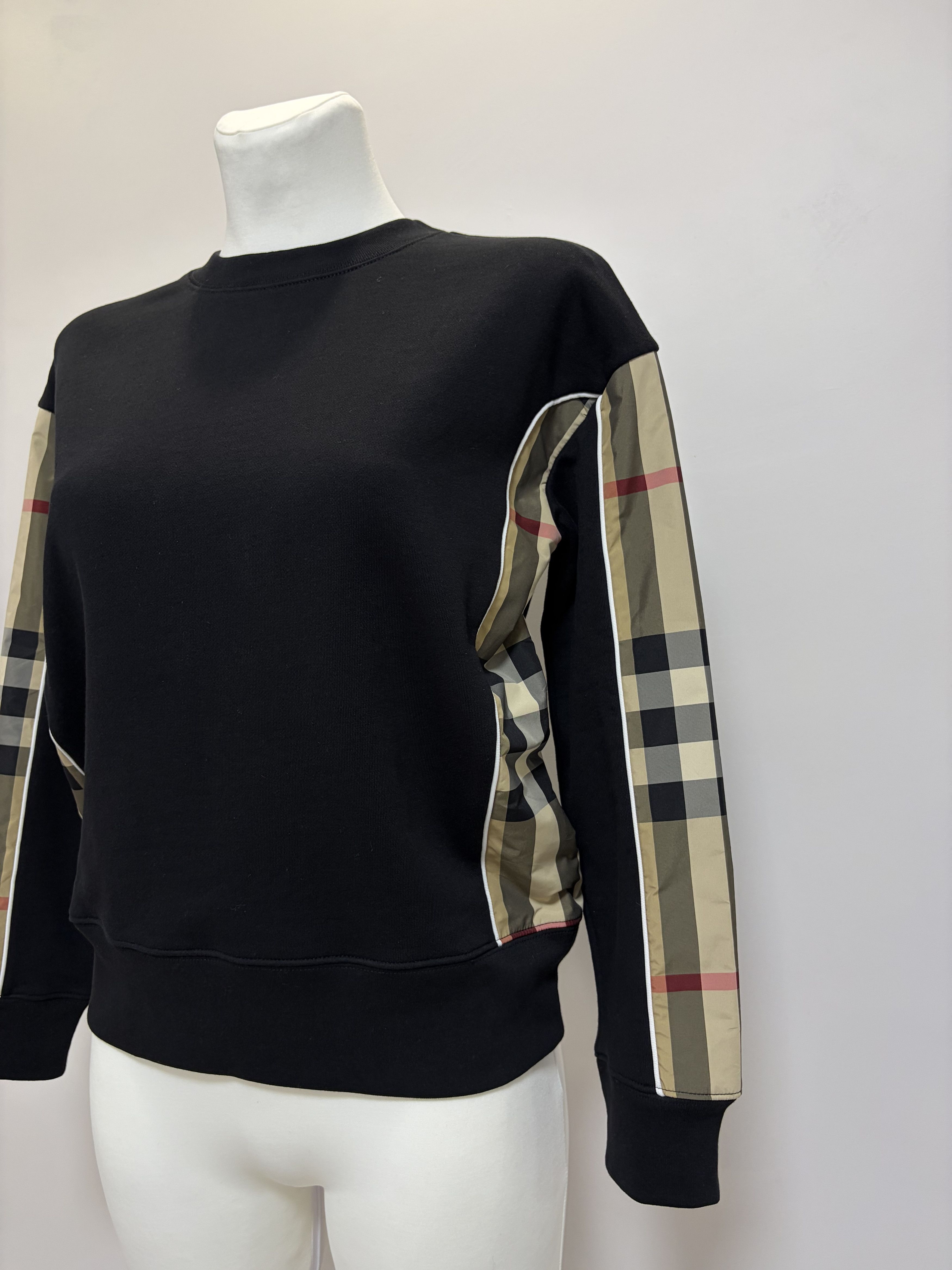Burberry BURBERRY Sweatshirt Check Panel Cotton Nova Crewneck Black Size S / US 4 / IT 40 - 5 Thumbnail