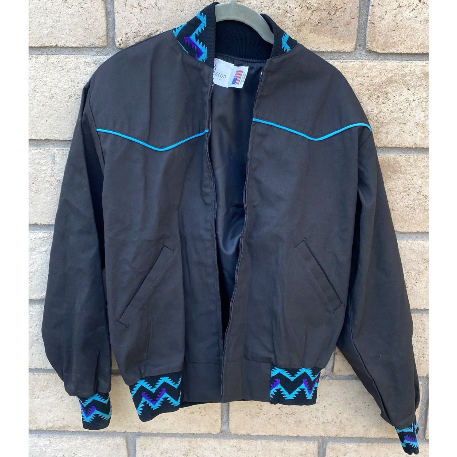 Vintage VINTAGE Stitch Design Jacket Western Cowboy Western Jacket M Mens Black Cotton Blend Zip Bomber Geometric Southwest Pattern 90s ca Sonora Size US M / EU 48-50 / 2 - 3 Thumbnail