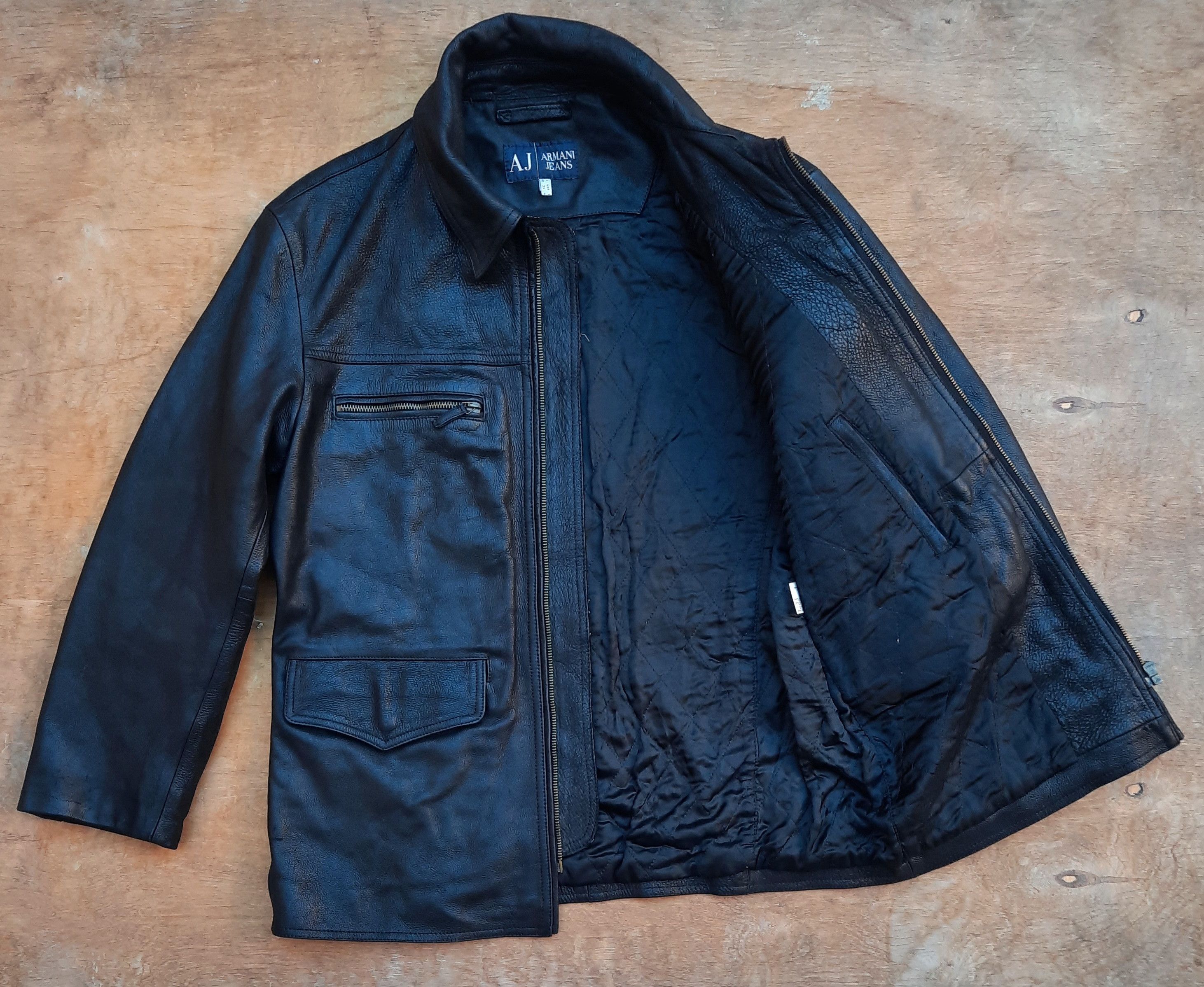 Armani Armani Jeans Black Pelle Leather Field Jacket Size US L / EU 52-54 / 3 - 3 Thumbnail