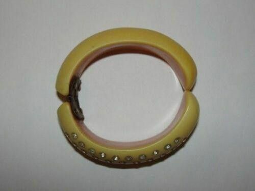 Designer Butterscotch Bakelite Rhinestone Clamper Bracelet Size ONE SIZE - 4 Thumbnail