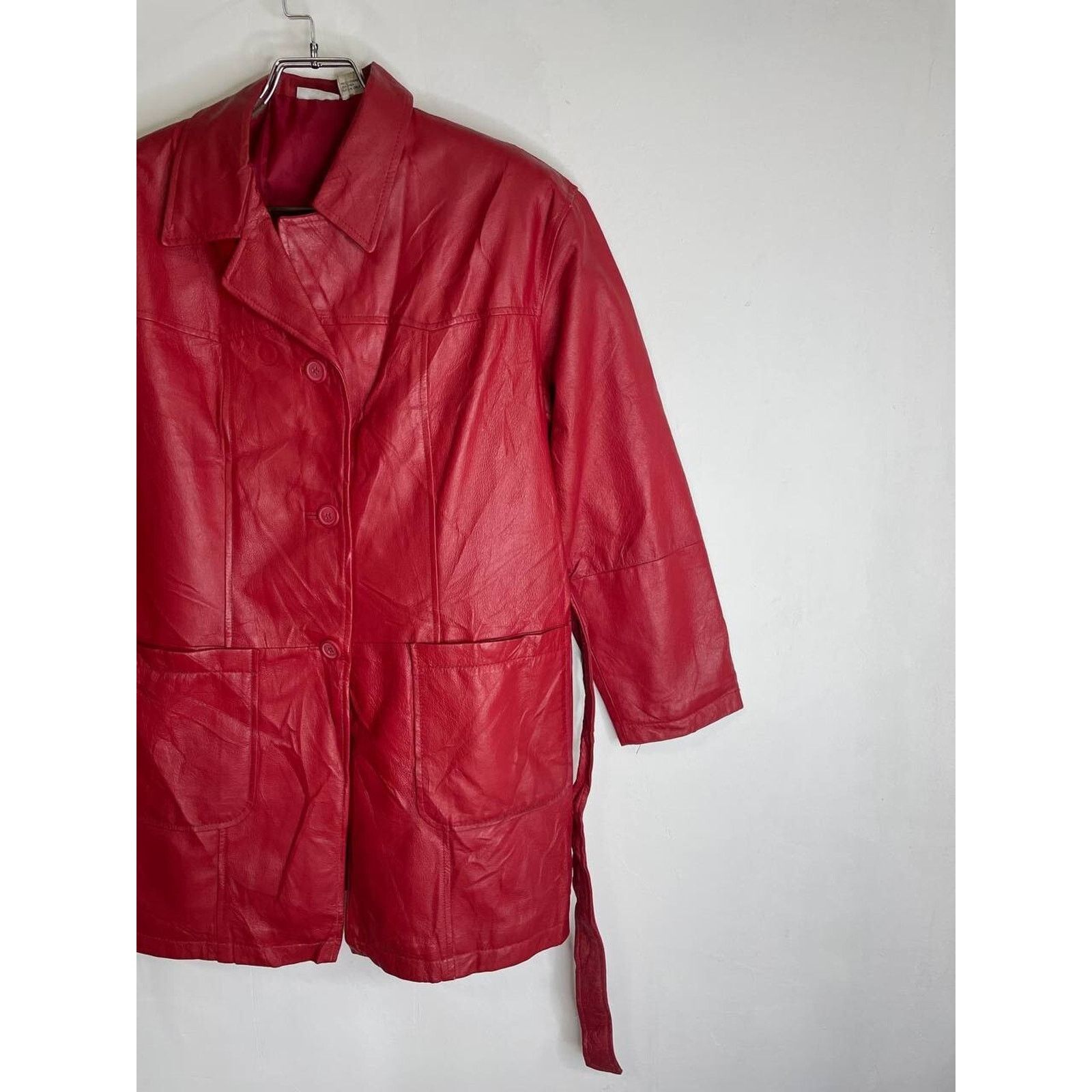 Leather × Vintage Vintage 90s Red Genuine Leather Trench Coat Small Jacket Size S / US 4 / IT 40 - 5 Thumbnail