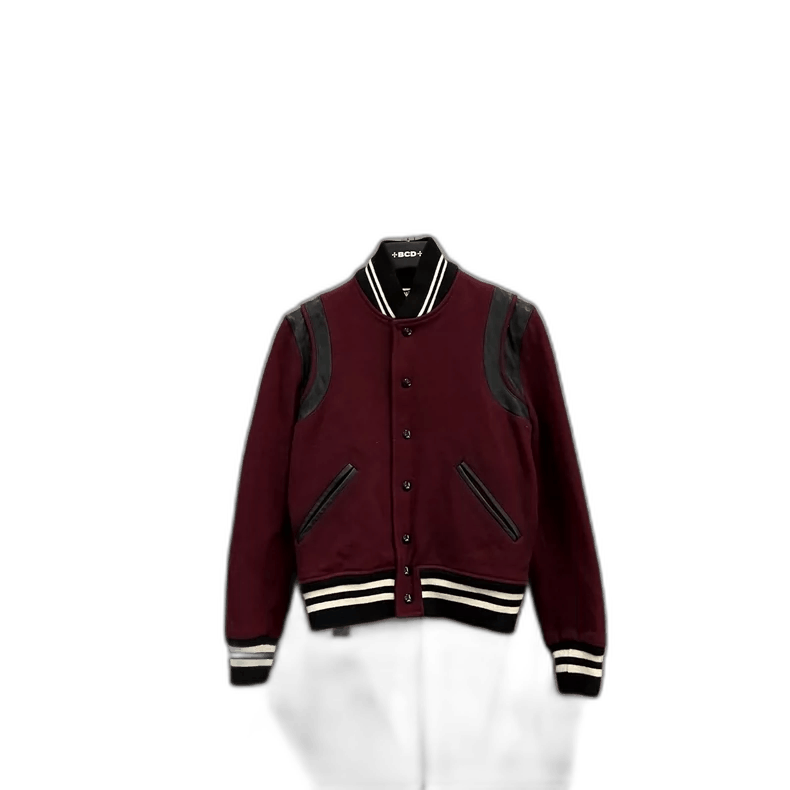 Saint Laurent Burgundy Colorblock Baseball Jacket-2506