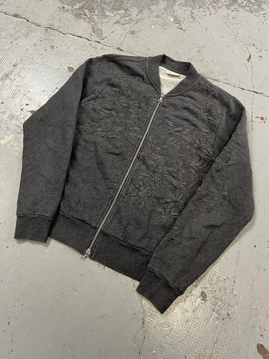 Dries Van Noten Dries Van Noten Floral Embroidered Grey Zip-Up Sweater Size US XS / EU 42 / 0 - 4 Thumbnail