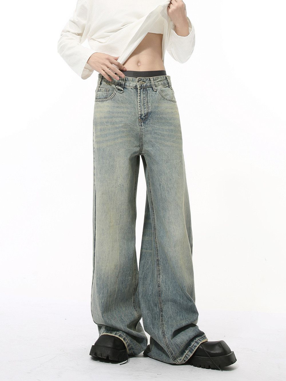 Vintage Men's Cleanfit Distressed Light Blue Loose Washed Jeans Size US 32 / EU 48 - 3 Thumbnail
