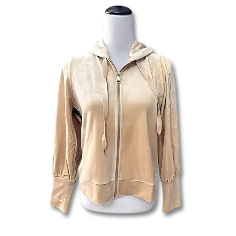 DKNY DKNY Full-Zip Hoodie Long Sleeve Velour Gold Tan Women's M Size M / US 6-8 / IT 42-44 - 2 Thumbnail