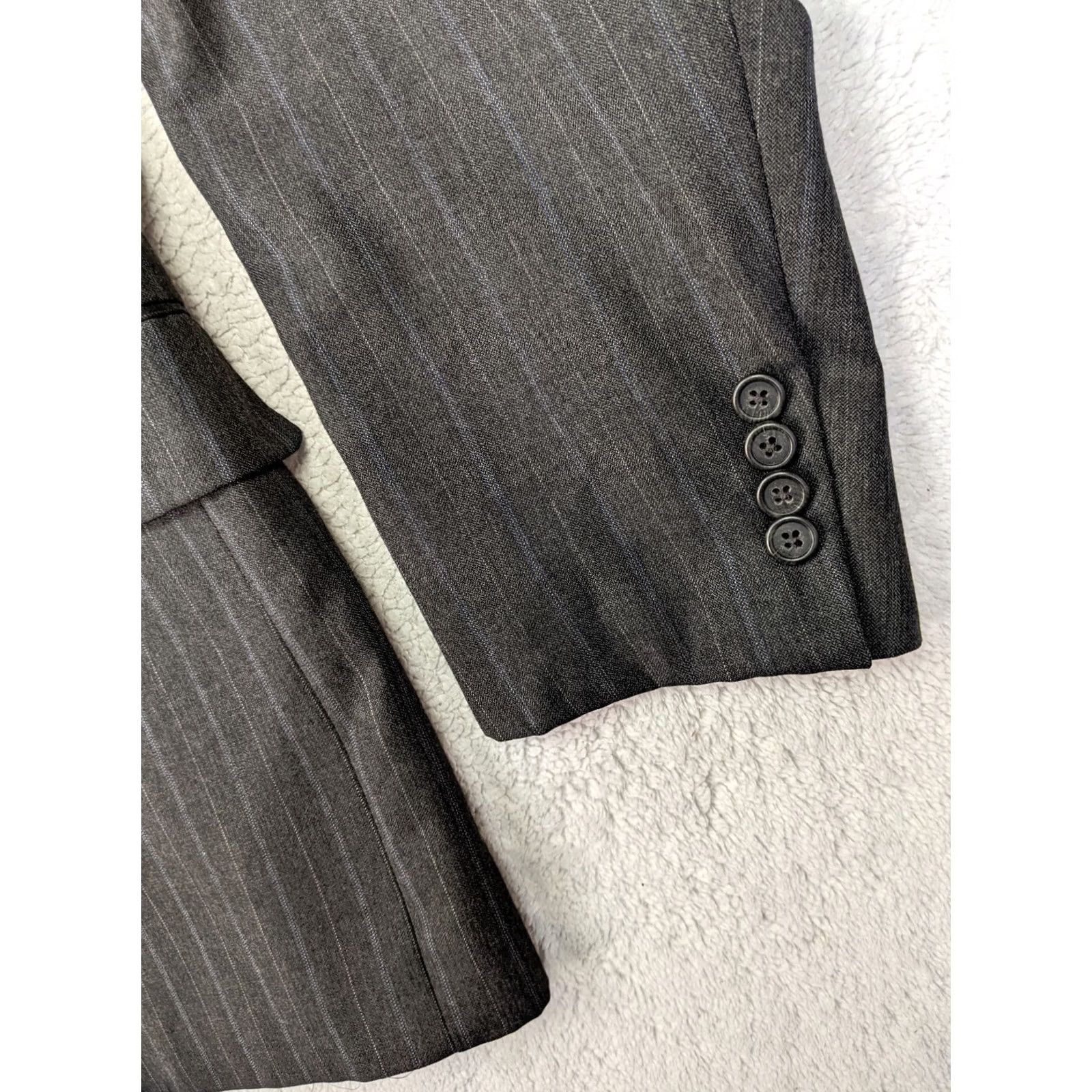 Vintage Pietrafesa Blazer Jacket Striped 46L Gray Chalk Wool 2 Button Notch Lapel Mens Size 46R - 2 Thumbnail