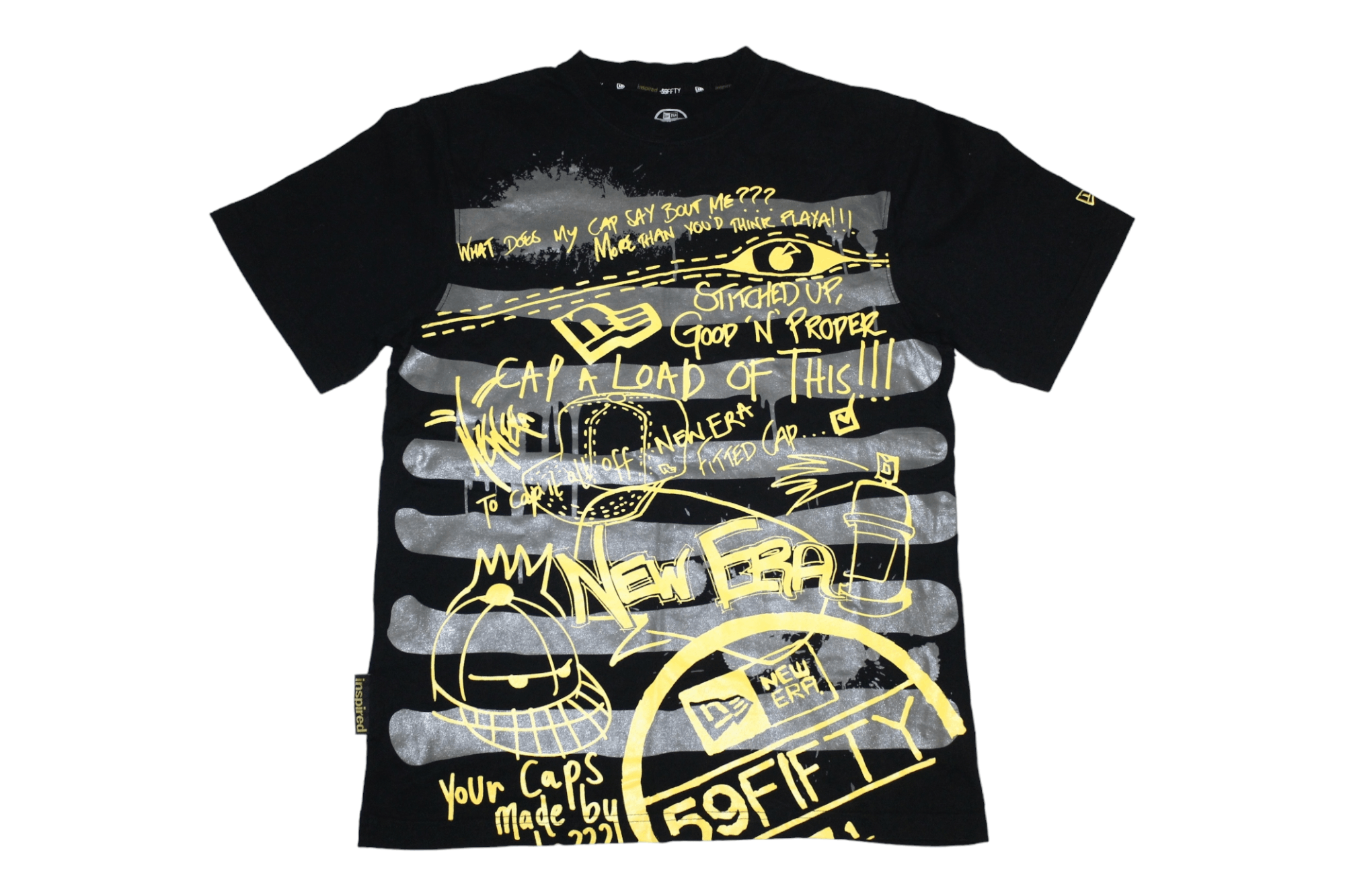 image of VTG New Era 59Fifty Inspired OG Graffiti Art Baggy T-Shirt in Black, Men's (Size Medium)