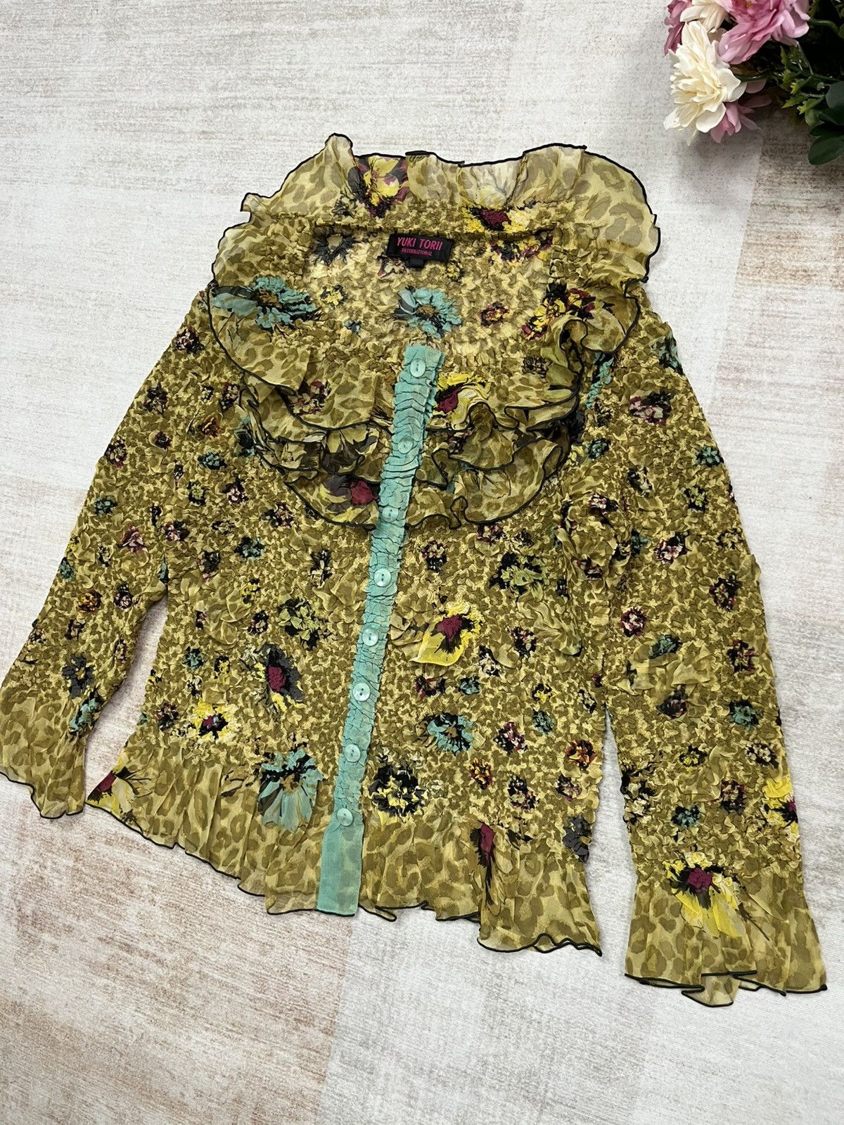 Other Vintage Pleated Ruffle Floral Blouse Yuki Torii Size M / US 6-8 / IT 42-44 - 3 Thumbnail