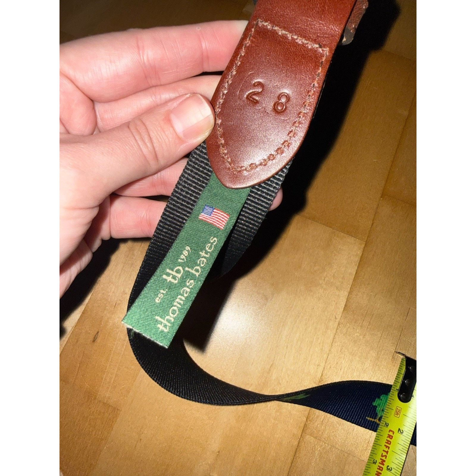 Other Thomas Bates Leather Tab Twill Surcingle Blue Trees Belt 28 Size 28 - 4 Thumbnail