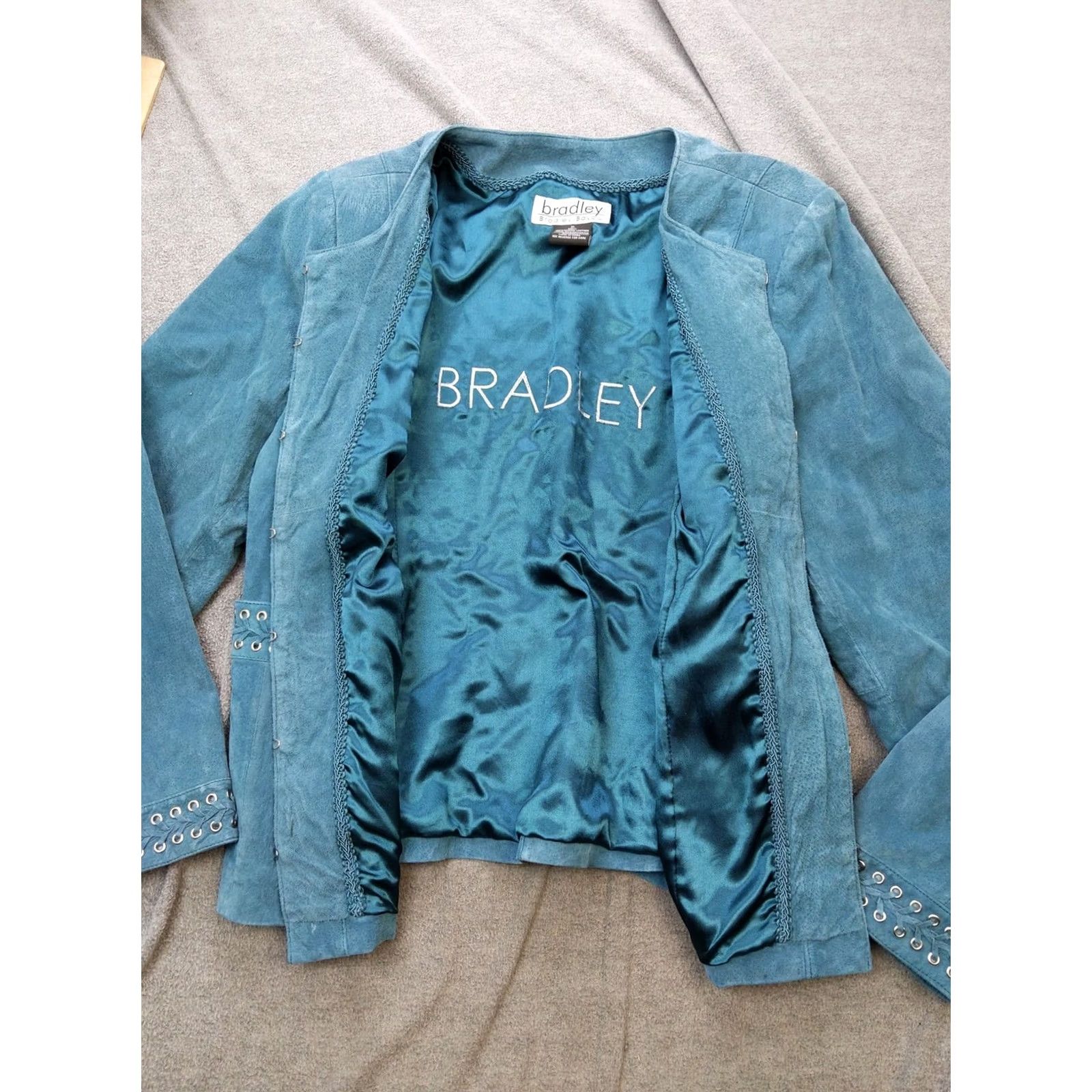 Vintage Bradley Bayou Jacket Womens XL Blue Suede Studded Western Open Front Lined Size XL / US 12-14 / IT 48-50 - 5 Thumbnail