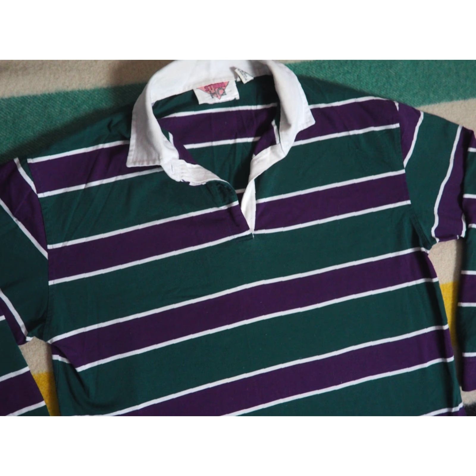Vintage VINTAGE Studio HQ Rugby Shirt L Mens Green Decade 1990s Striped L/S Polo Cotton Blend Size US L / EU 52-54 / 3 - 2 Thumbnail