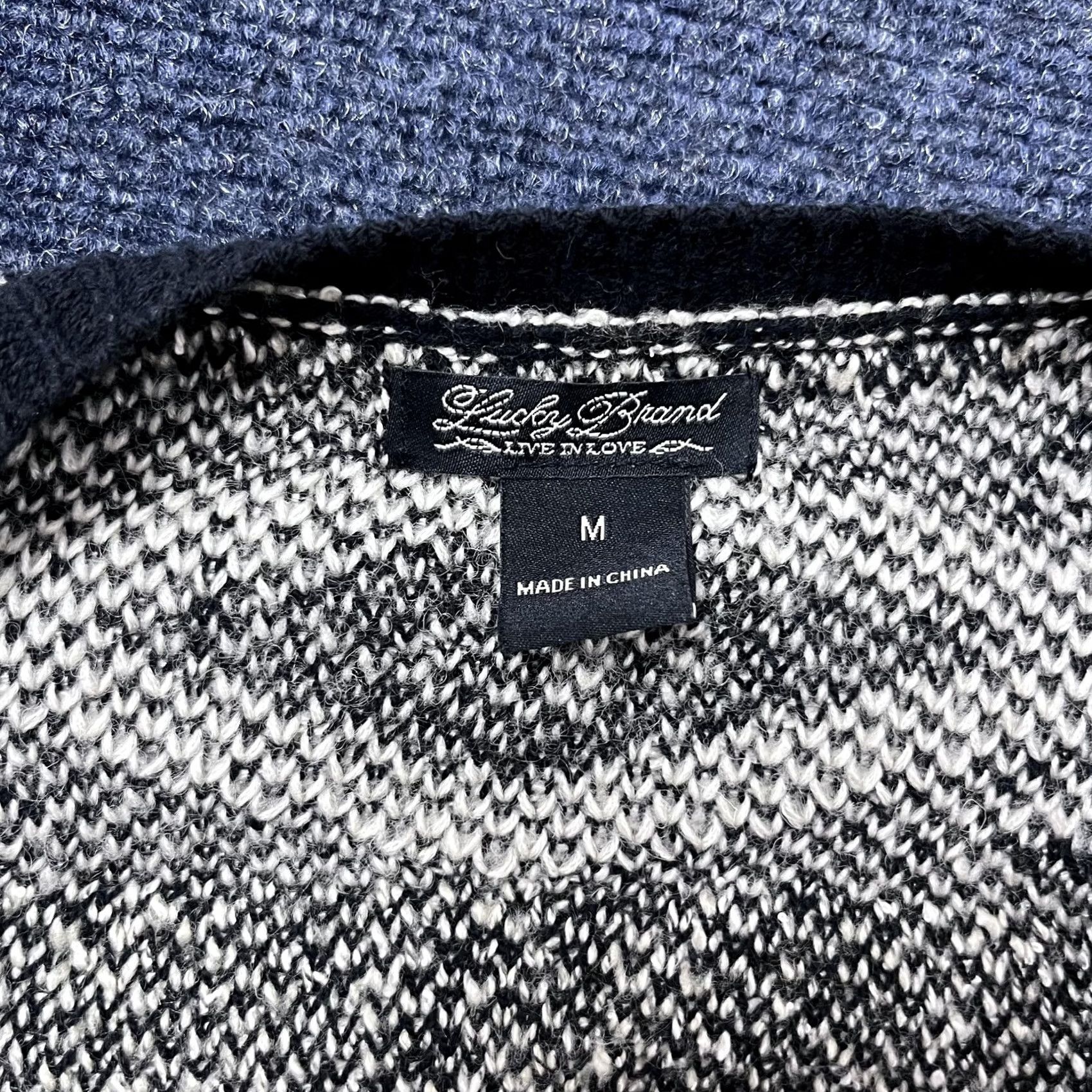 Lucky Brand Lucky Brand Sweater Cardigan Womens Medium Black White Aztec Knit Open Front Geometric Patterned Crewneck Longline Casual Size M / US 6-8 / IT 42-44 - 2 Thumbnail