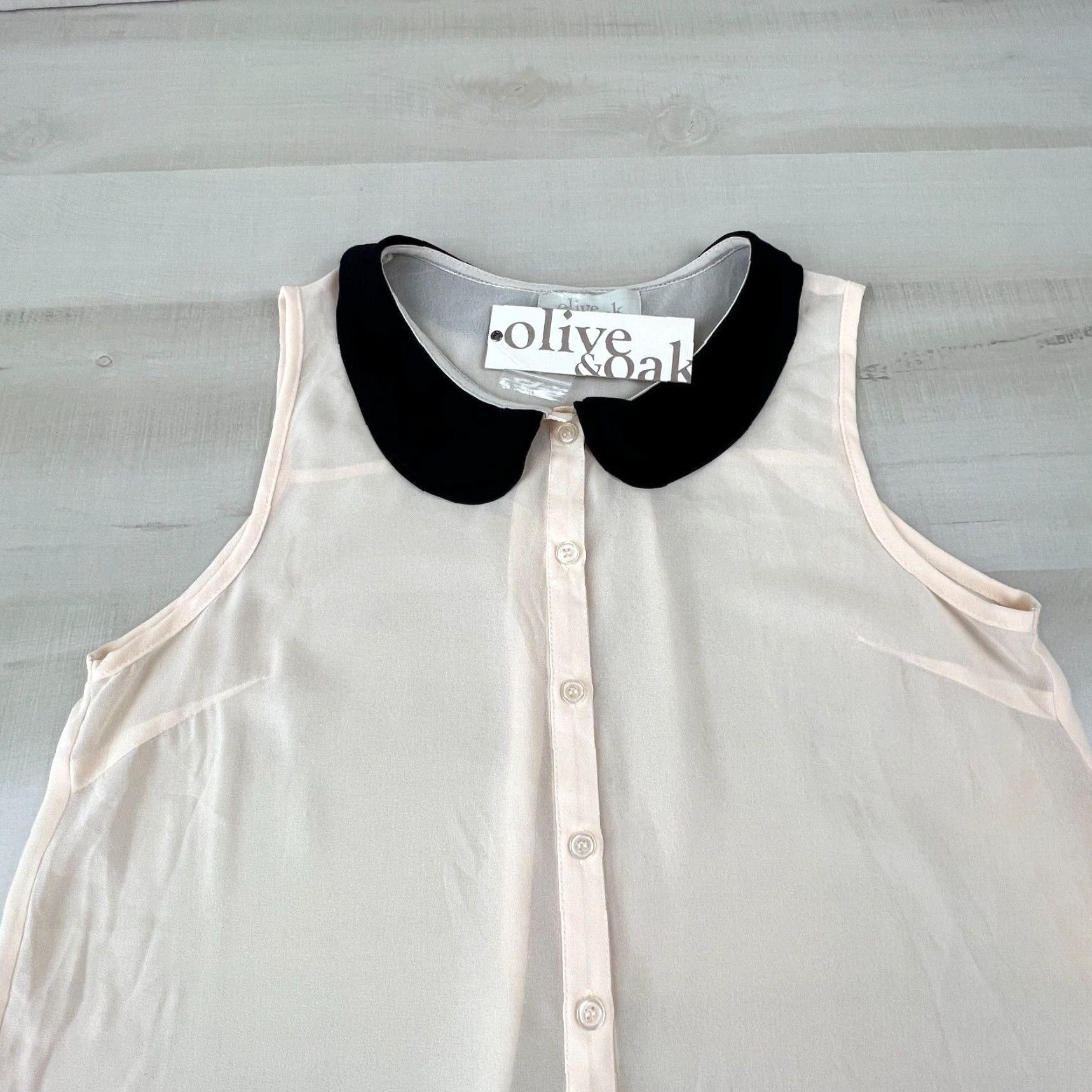 Olive Olive & Oak Blouse Pale Pink Sleeveless Collared Top Womens Medium Lightweight Chiffon Size M / US 6-8 / IT 42-44 - 2 Thumbnail