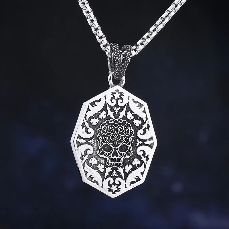 Jewelry Skull With Pattern Pendant Necklace 2025 Size ONE SIZE - 2 Thumbnail