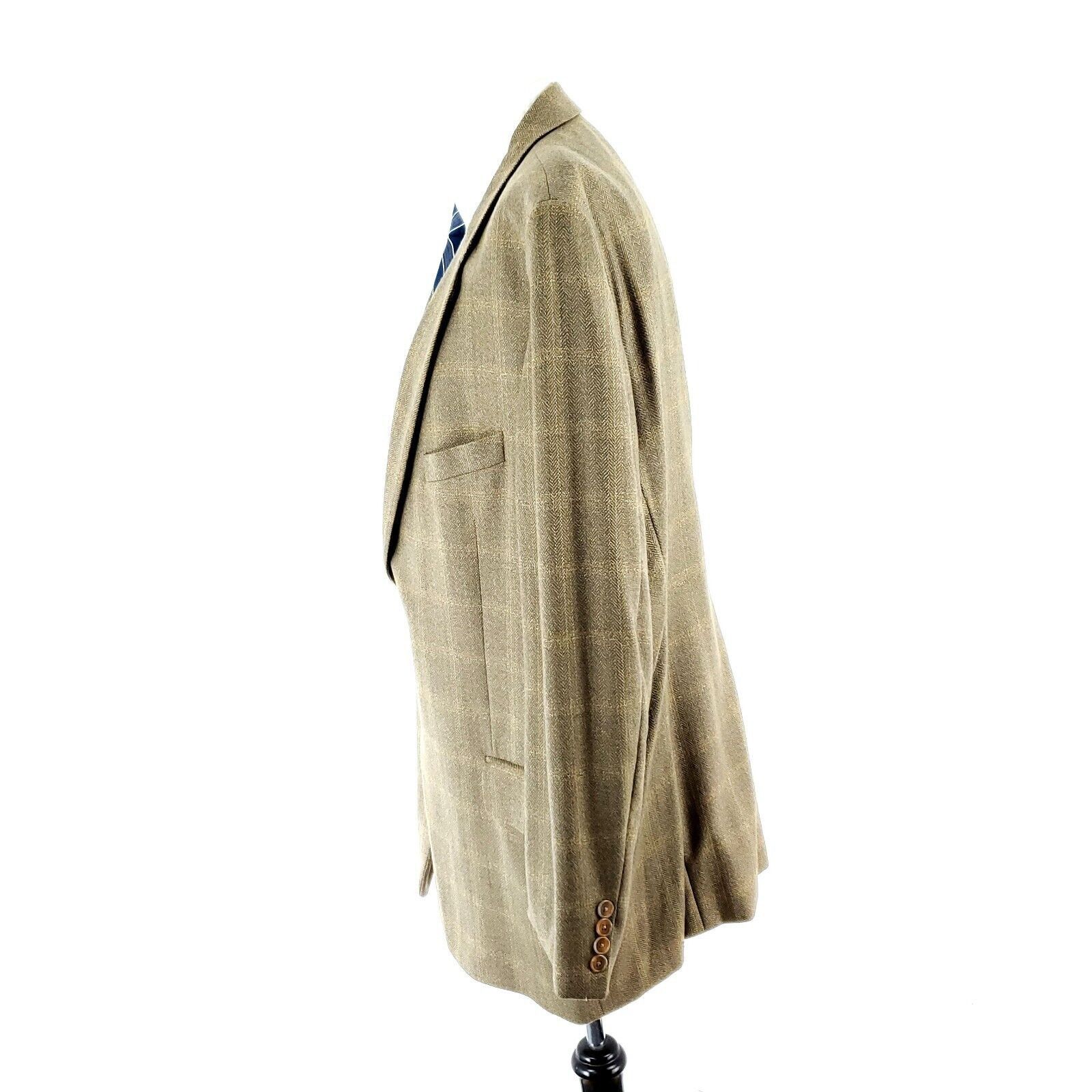 Joseph Abboud Joseph Abboud Lambswool 2 Button Sport Coat 44R Tan Herringb Size 44R - 4 Thumbnail